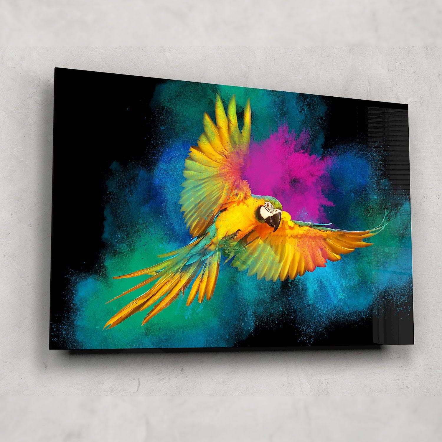 Rainbow Parrot Tempered Glass Wall Art - Vibrant Home Decor for Living Room, Bedroom & Office - Shatterproof Glass Painting for Modern Interior Design