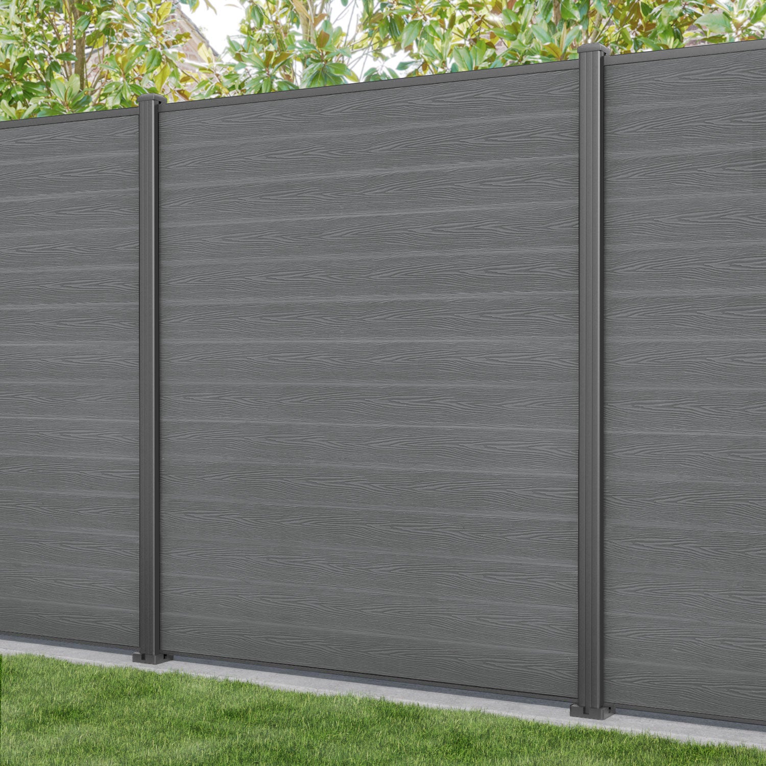 Classic Fence Panel - Mid Grey Aluminum Privacy Fence with Sturdy Posts | Outdoor Garden, Yard, and Patio Fencing Solution