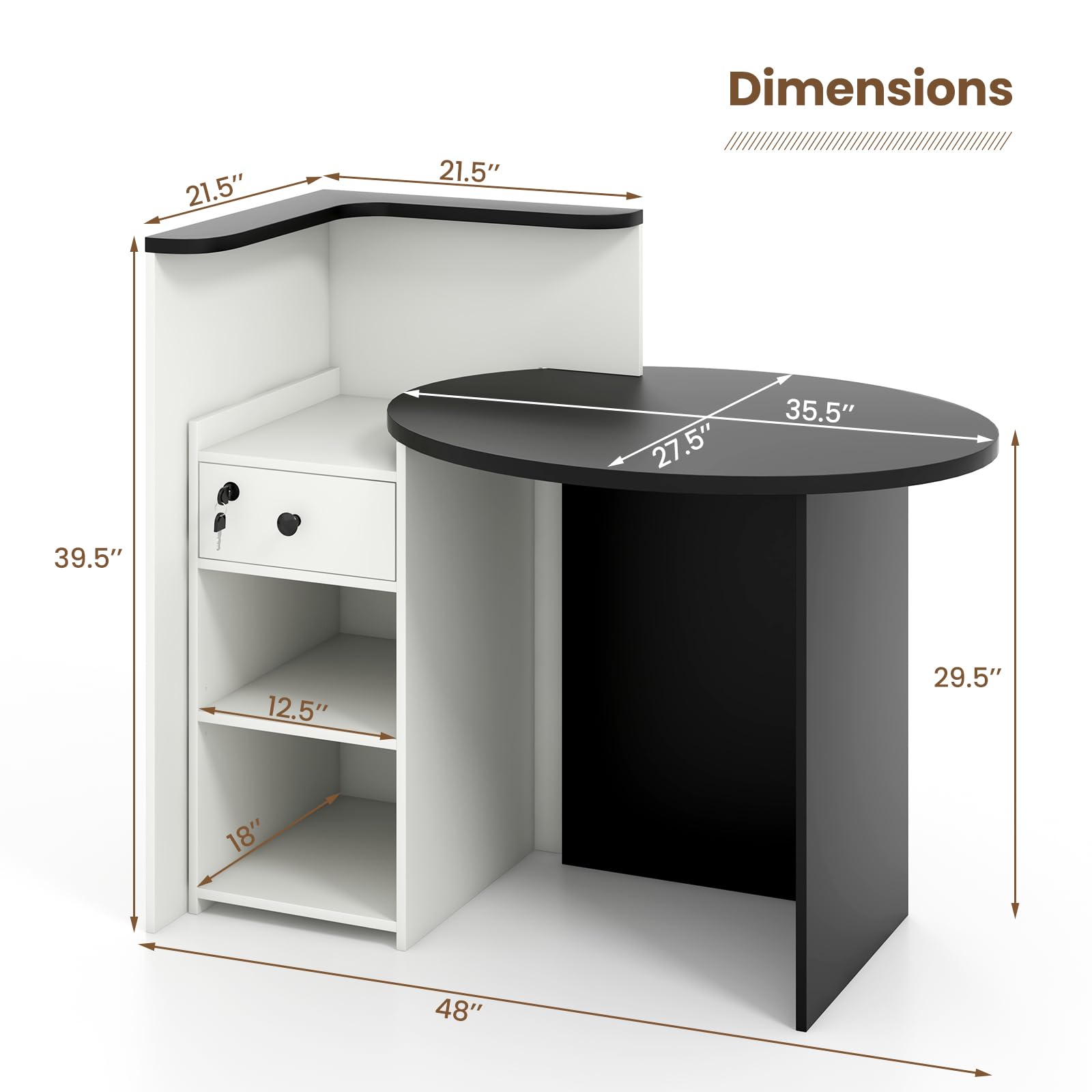 Giantex Reception Desk with Lockable Drawer - 63