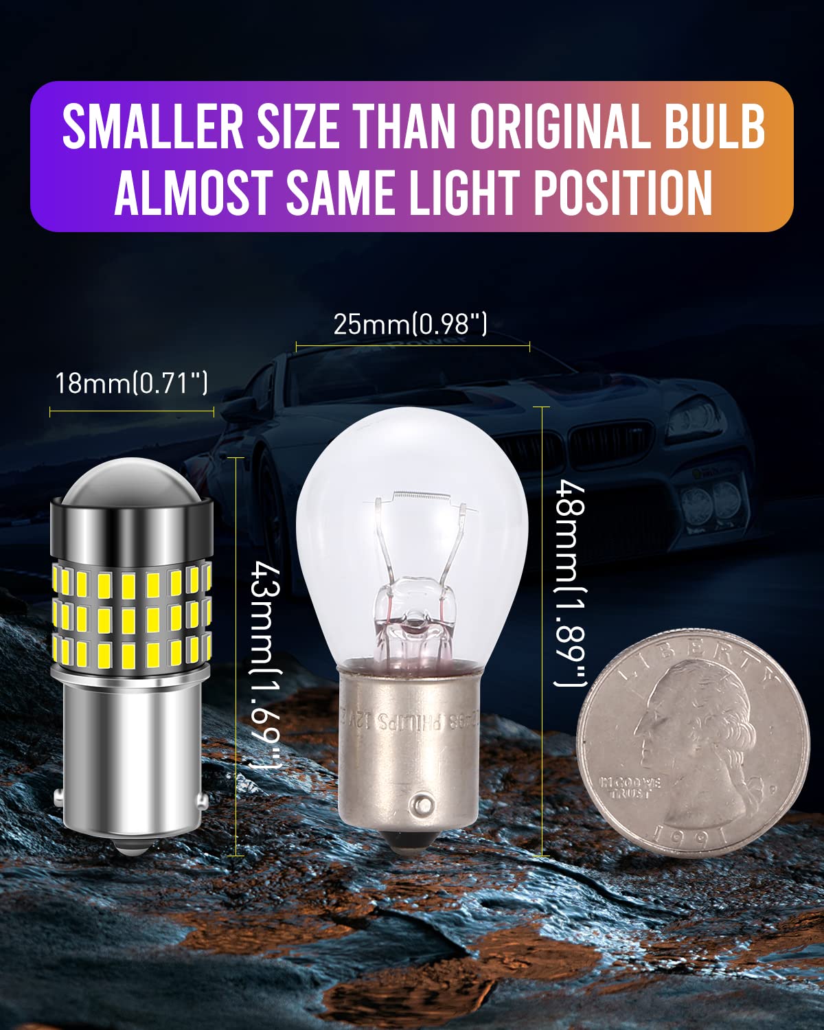 LUYED 1156 LED Bulb - 1800 Lumens Super Bright 3014 78-EX Chipsets - Compatible with 1156 1141 1003 7506 Sockets - Ideal for Backup Reverse Lights, Brake Lights, Tail Lights, RV Lights - Xenon White (Pack of 2) - Perfect for Automotive, Marine & Off-Road Vehicle Lighting Upgrades