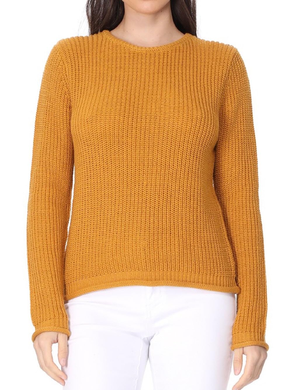 YEMAK Women's Lightweight Waffle Knit Pullover Sweater - Long Sleeve Crewneck Casual Top for Fall & Winter | Perfect for Office, Travel and Everyday Wear