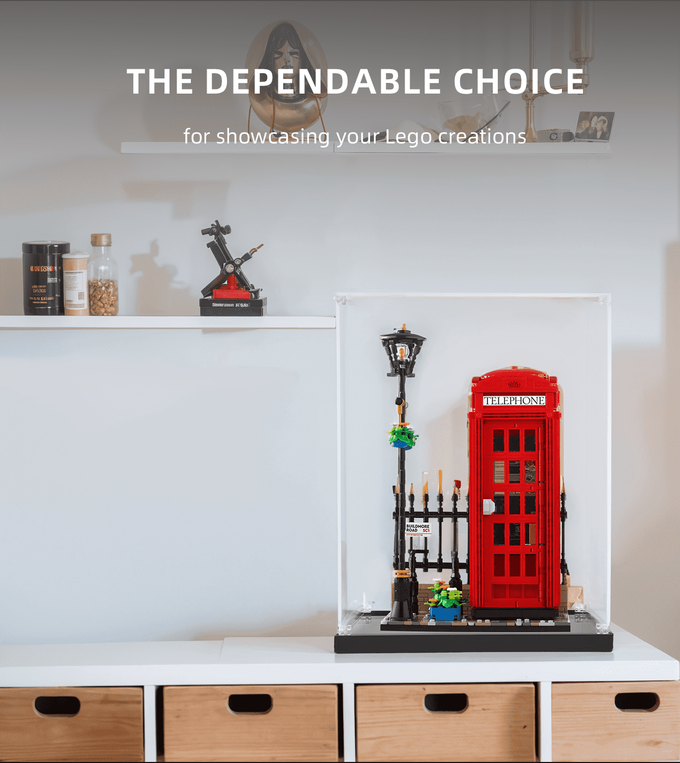 LEGO Creator Red London Telephone Box 21347 Display Case - Premium Acrylic Showcase for Collectible LEGO Sets | Perfect for Home Decor, Office Display & Gift Giving
