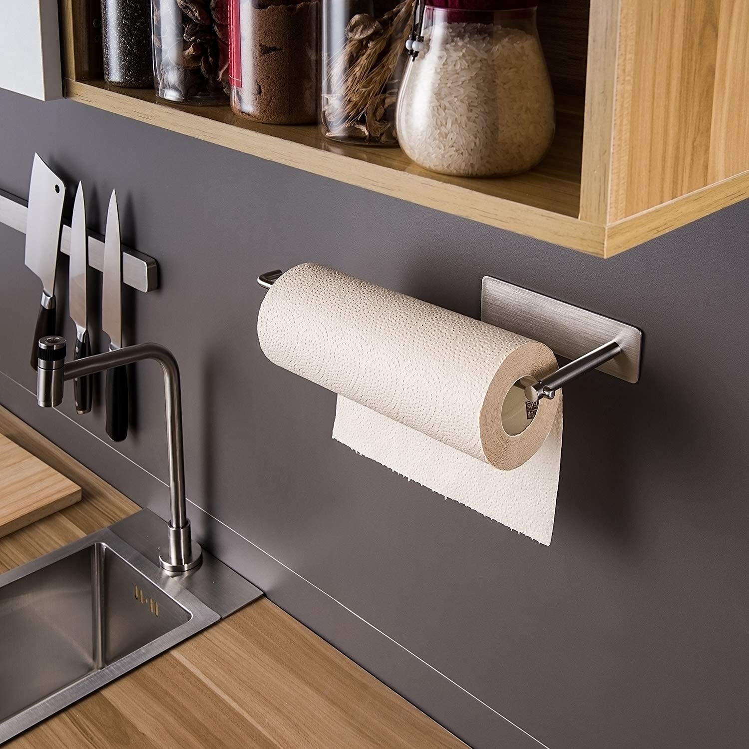 Self-Adhesive Paper Towel Holder - Stainless Steel Wall Mount Towel Dispenser for Kitchen, Bathroom & Office | SUNTECH SUS304 Stick-On Design