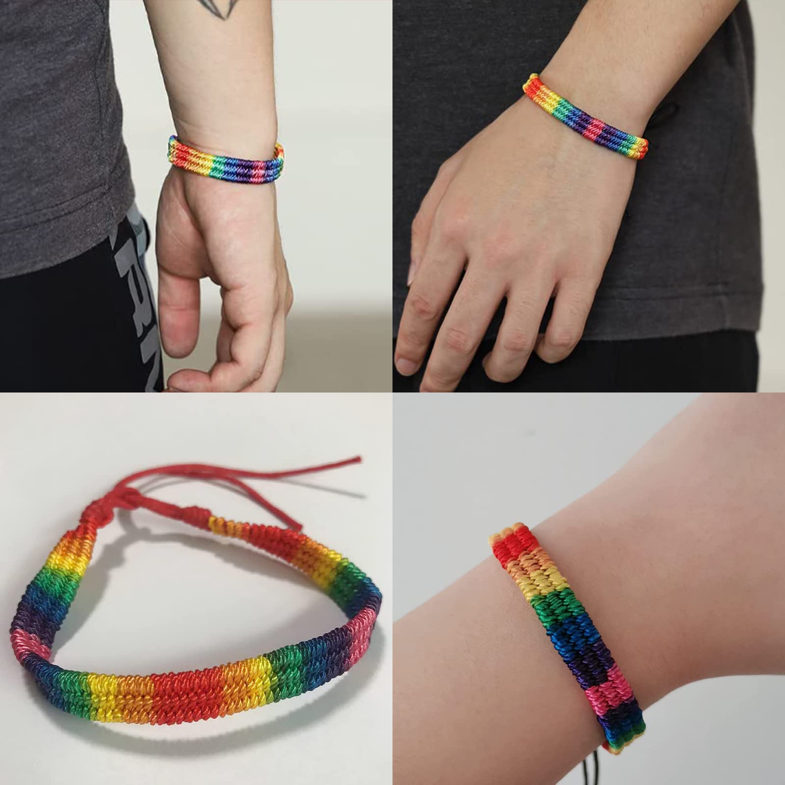 HUASAI Rainbow Pride Bracelets for Women - Adjustable LGBTQ Wristbands, Handmade Gay Pride Day Accessories - Perfect for Pride Parades, LGBTQ Events, and Gifts for Friends & Family