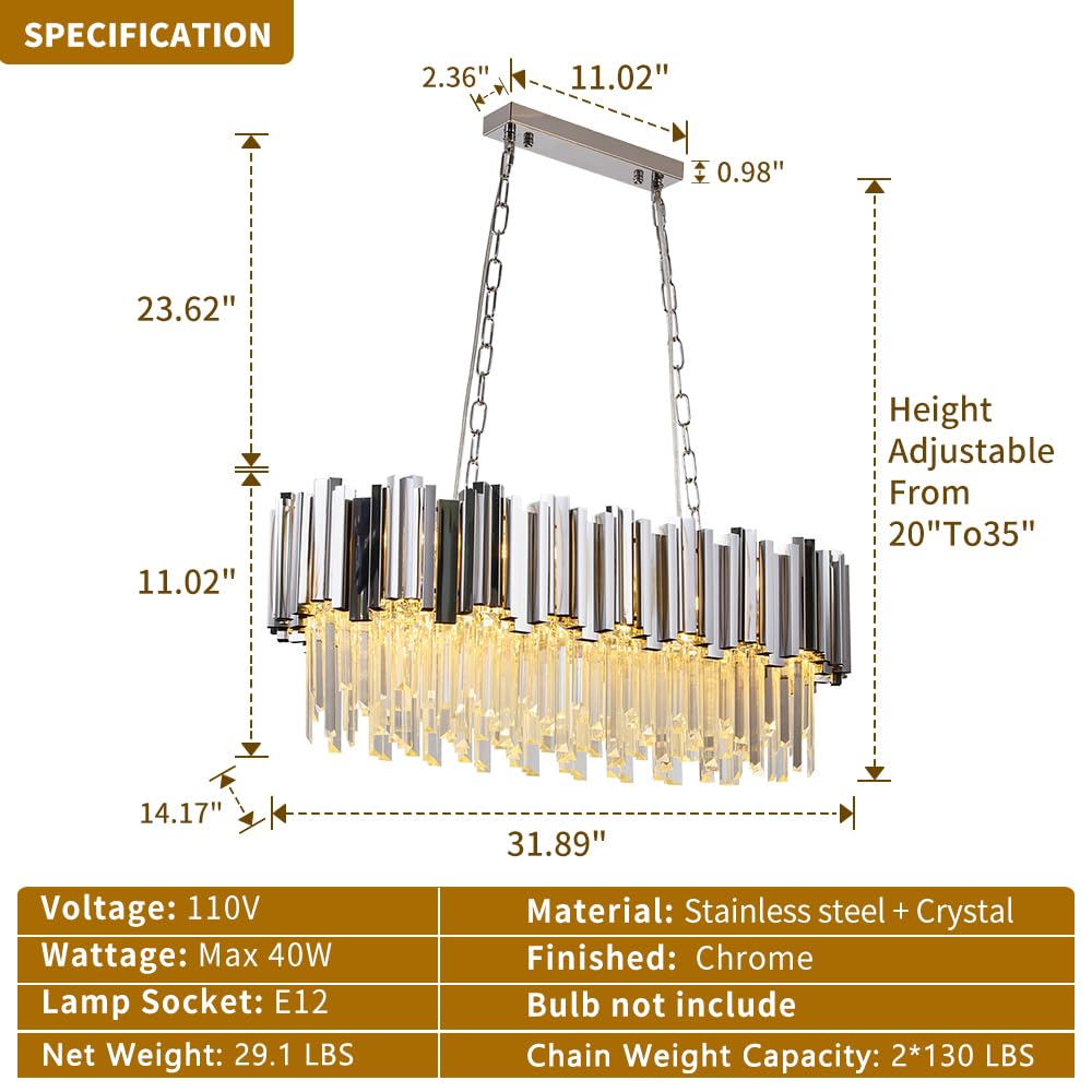 WABON Modern Crystal Chandeliers - Chrome Luxury Ceiling Light Fixture | Contemporary Pendant Lighting for Dining Room, Living Room, Bedroom & Foyer | Perfect for Home Decor, Wedding Venues & Luxury Interior Design