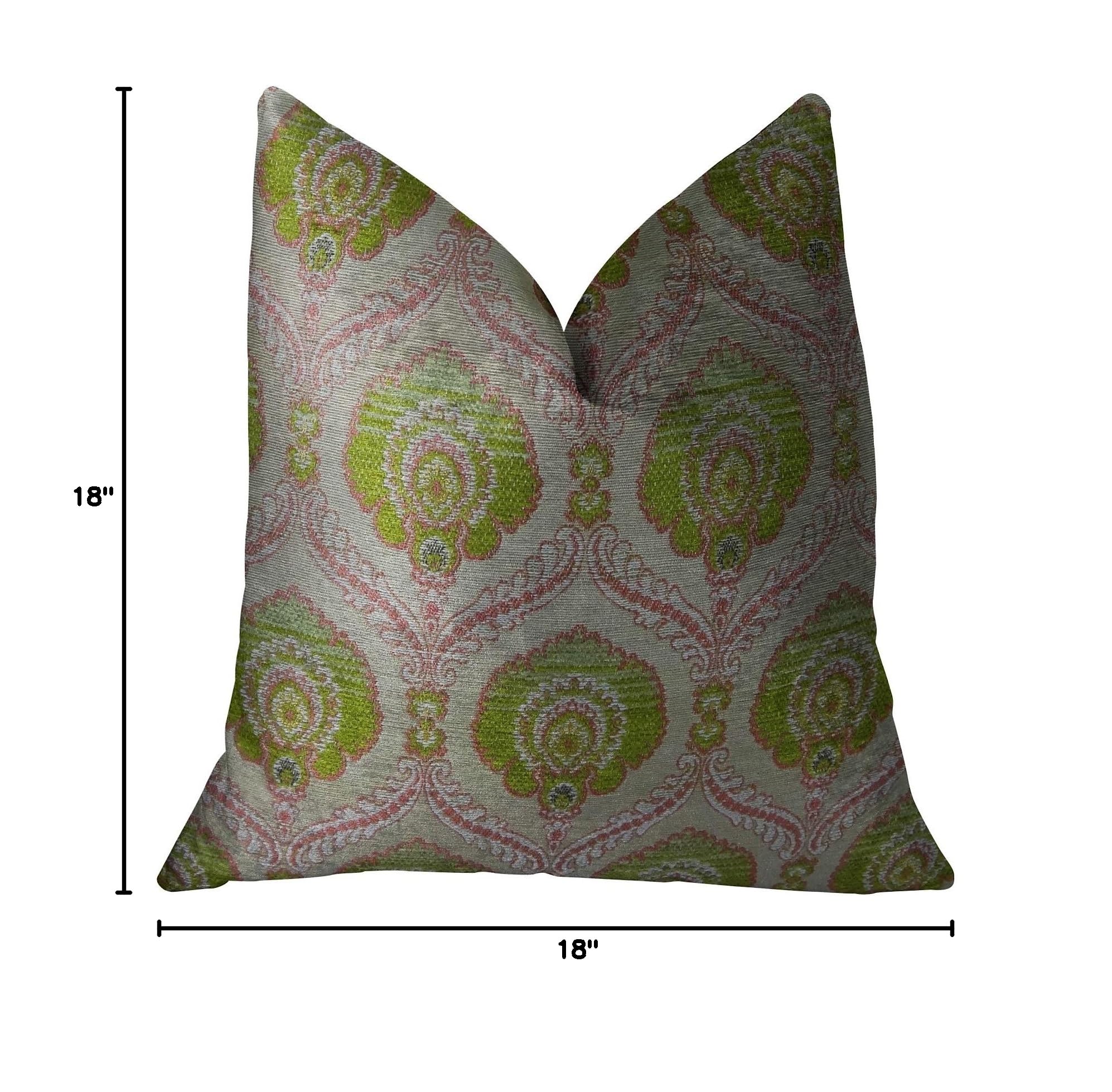 Plutus Tulip Handmade Decorative Throw Pillow 18x18 Inches - Soft Pink & Green Floral Design for Sofa, Bed, Living Room & Nursery Decor
