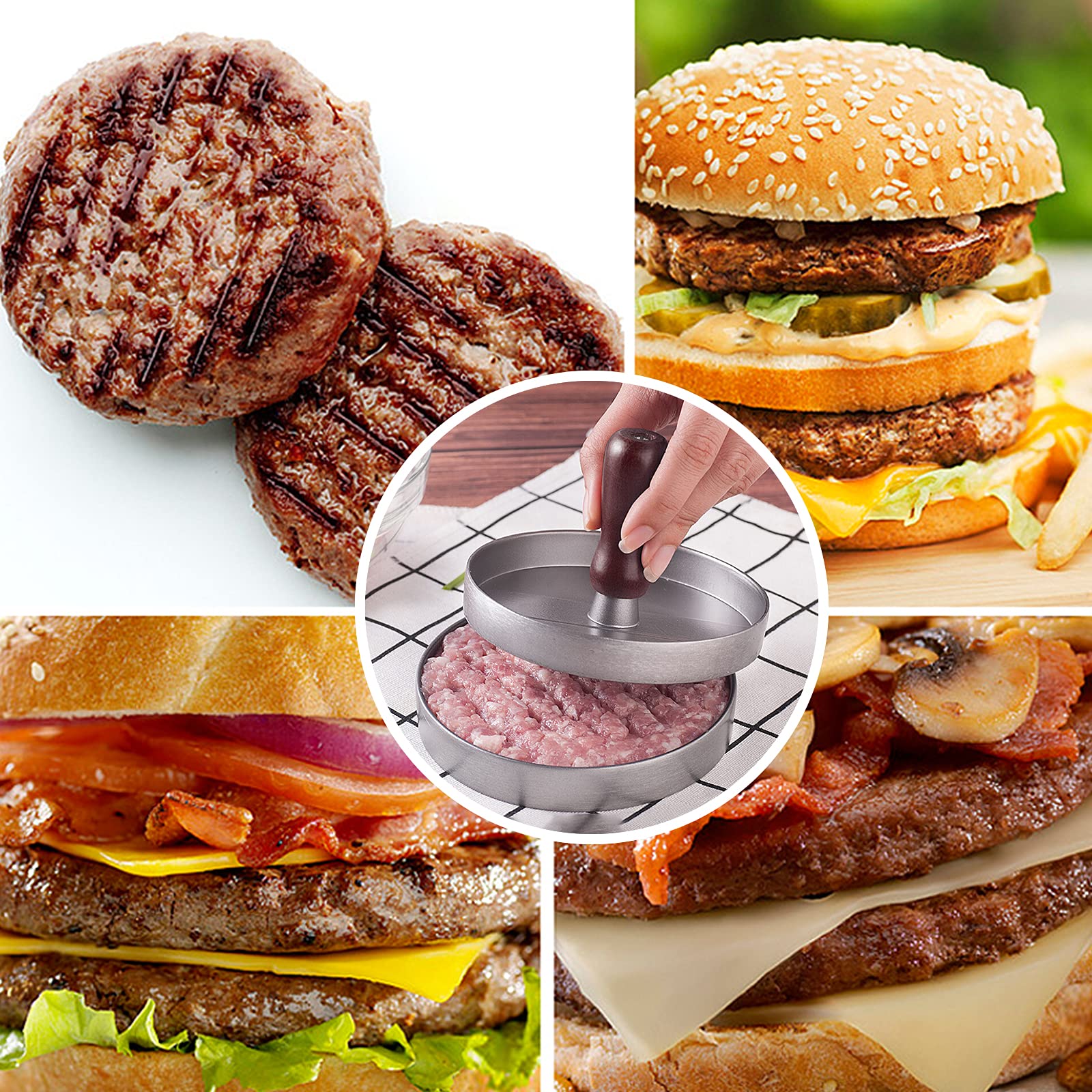 Stainless Steel Burger Press with 100 Patty Papers - 2 Pack 11.5cm Hamburger Patty Maker for BBQ, Grilling, Picnics & Backyard Parties - Perfect for Making Juicy Homemade Burgers & Meat Patties