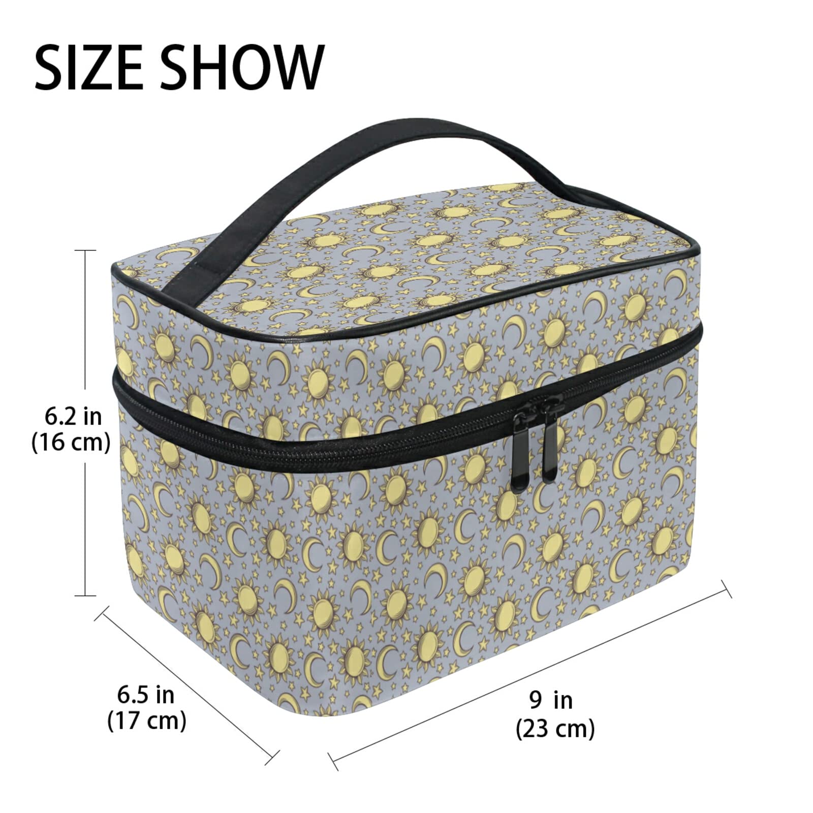 Vintage Moon & Sun Dot Cosmetic Bag for Women – Waterproof Makeup Pouch, Travel Toiletry Organizer, Train Case – Perfect for Travel, Gym, and Everyday Use