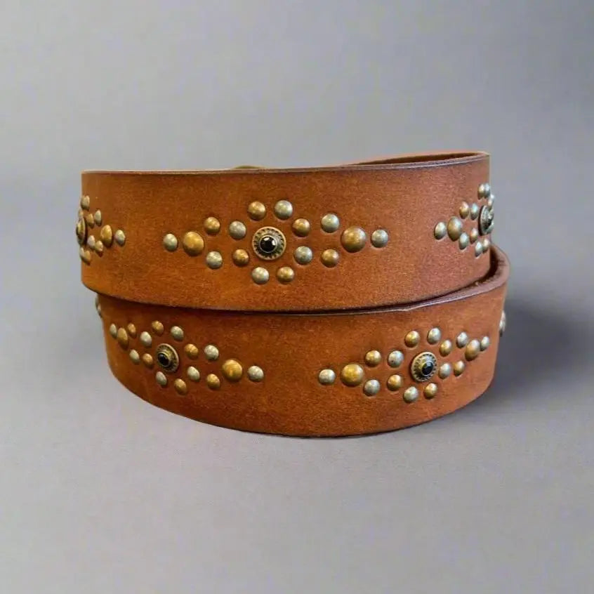 Stylish Women's Full Grain Leather Belt with Ornamental Stud Design - Perfect for Casual Outfits, Office Wear & Jeans