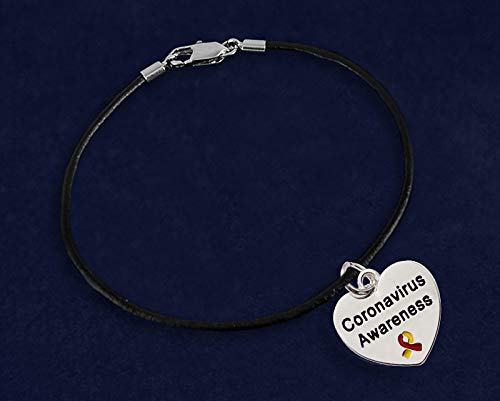 Virus Awareness Black Cord Bracelets - Bulk Red & Yellow Ribbon Bracelets for Fundraising, Charity Events & Disease Prevention Campaigns | Perfect for Awareness Walks, School Fundraisers & Health Promotion Activities