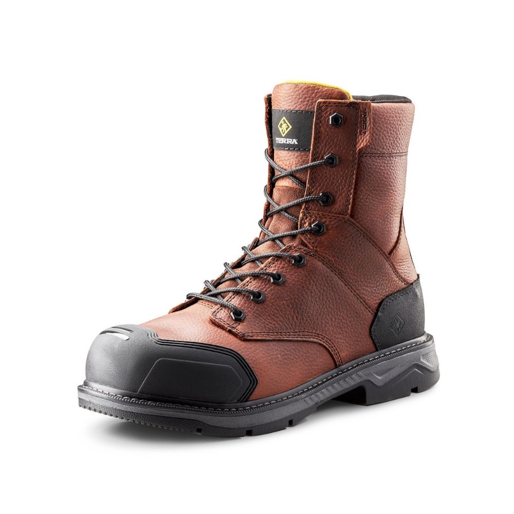 Terra Patton TR0A4NS5BRN Unisex Steel Toe Work Boots - CSA Certified Safety Shoes for Construction & Industrial Work - Durable Brown Leather Work Boots for Men & Women