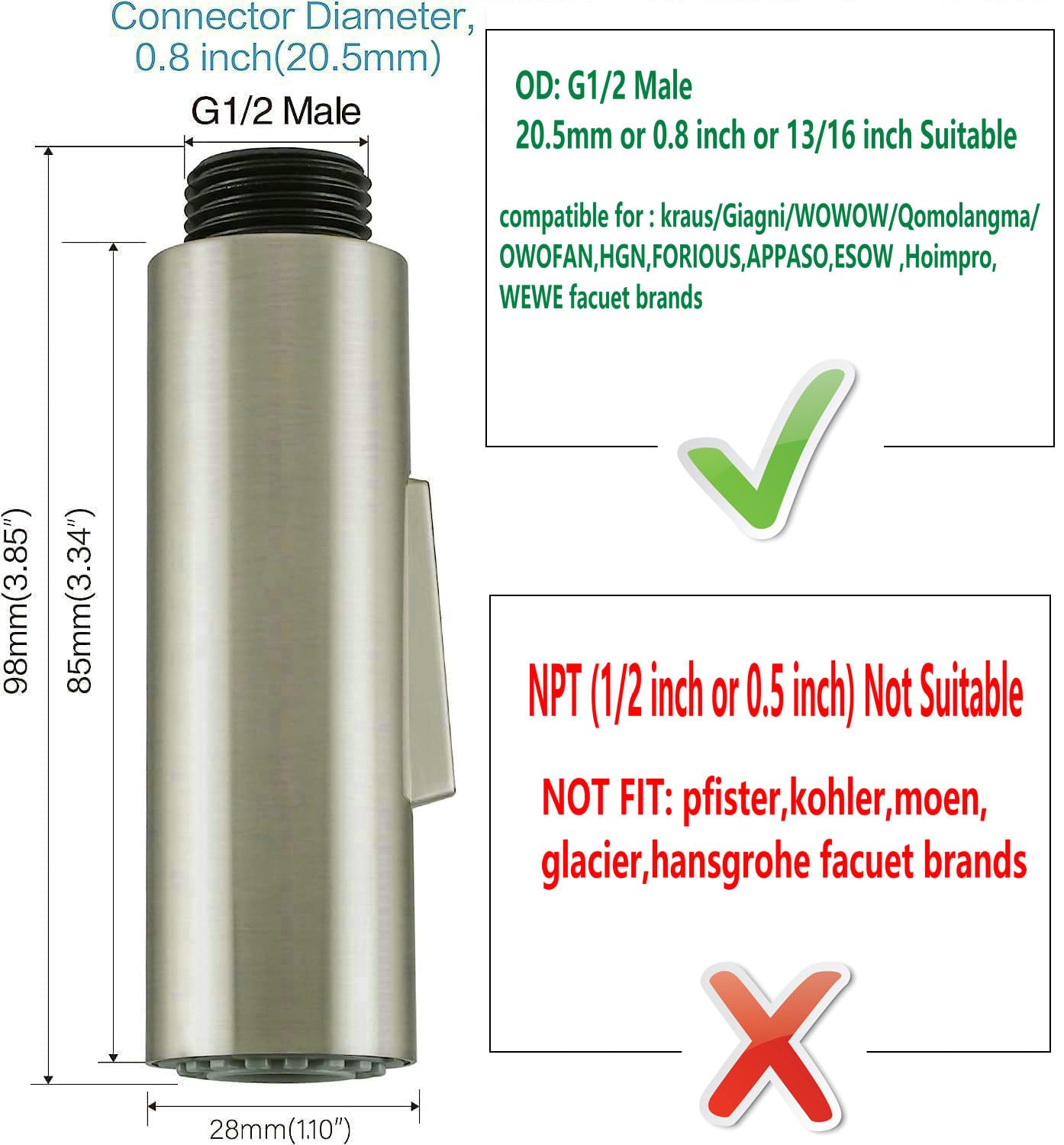 Pull Down Kitchen Faucet Sprayer Head Replacement - Brushed Nickel for Sink Cleaning & Dishwashing