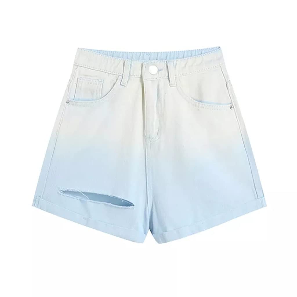 Vintage High Waist Wide Leg Denim Shorts for Women - Spring Gradient Ripped Casual Loose Fit Jeans Shorts (Blue, Size S) | Perfect for Summer Outfits, Beach Wear & Casual Street Style