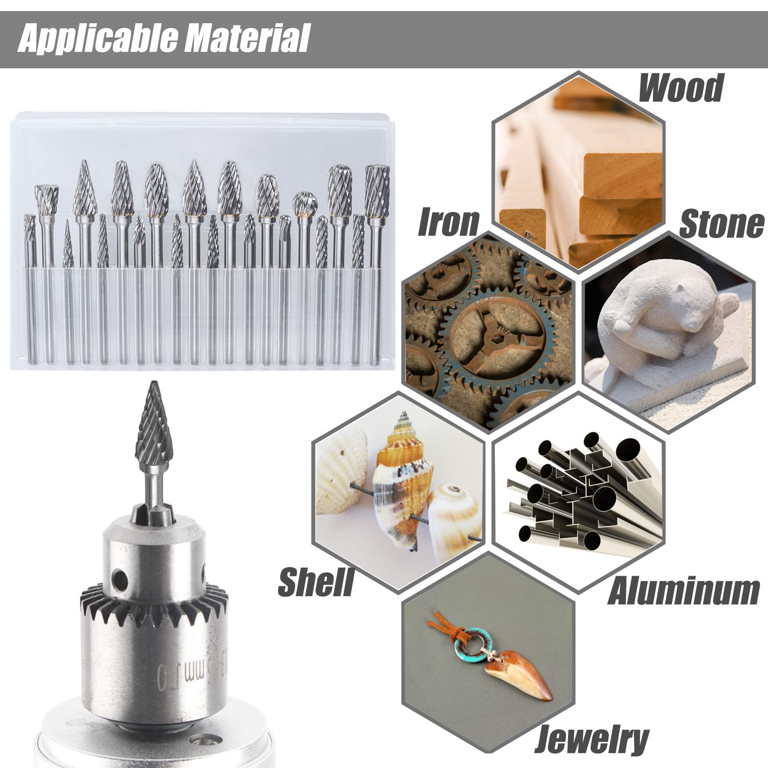 20Pcs Carbide Rotary Burr Set - 3mm & 6mm Shank Double Cut Die Grinder Bits for Metal, Wood, Stone Carving, Engraving & Polishing - Perfect for DIY Projects, Jewelry Making & Automotive Repair