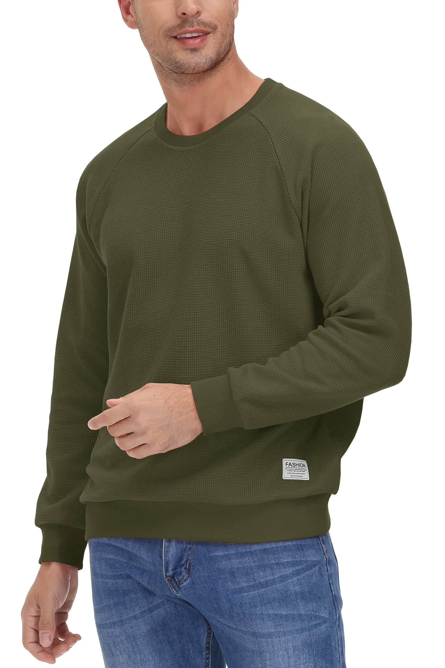 TACVASEN Men's Waffle Knit Crewneck Sweatshirt - Lightweight Long Sleeve Pullover for Casual Wear | Perfect for Outdoor Activities, Lounge & Everyday Comfort