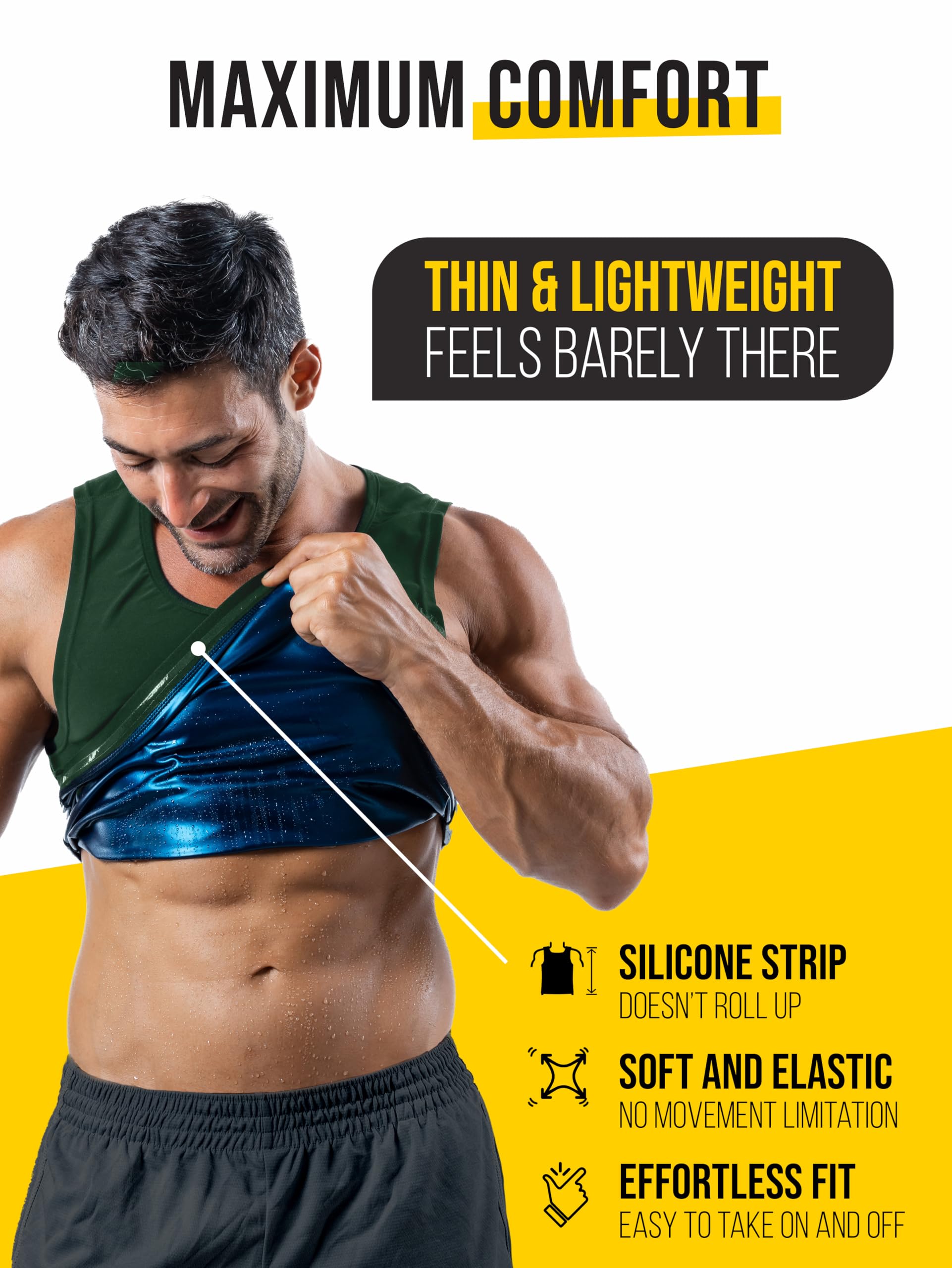 Men's Weight Loss Sauna Vest - Sweat Enhancing & Compression Technology for Faster Fat Burning - Workout, Running, Gym & Fitness Training (XS-7XL)
