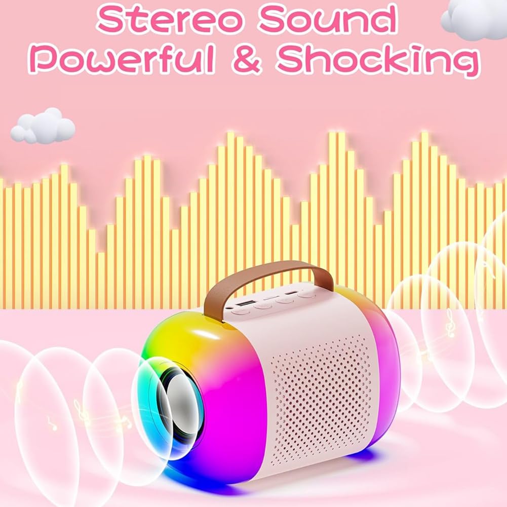 Portable Bluetooth Karaoke Machine with 2 Wireless Mics & LED Lights - Mini Speaker for Kids & Adults - Perfect for Home Parties, Travel & Outdoor Singing Fun