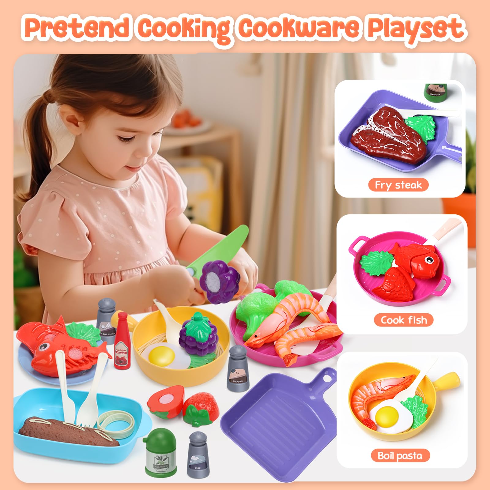 **Cute Stone Kids Play Kitchen Toy Set - Pretend Cooking Playset with Cookware, Utensils & Cuttable Food - Educational Learning Gift for Toddlers, Boys & Girls - Perfect for Role Play, Birthday & Christmas Gifts**