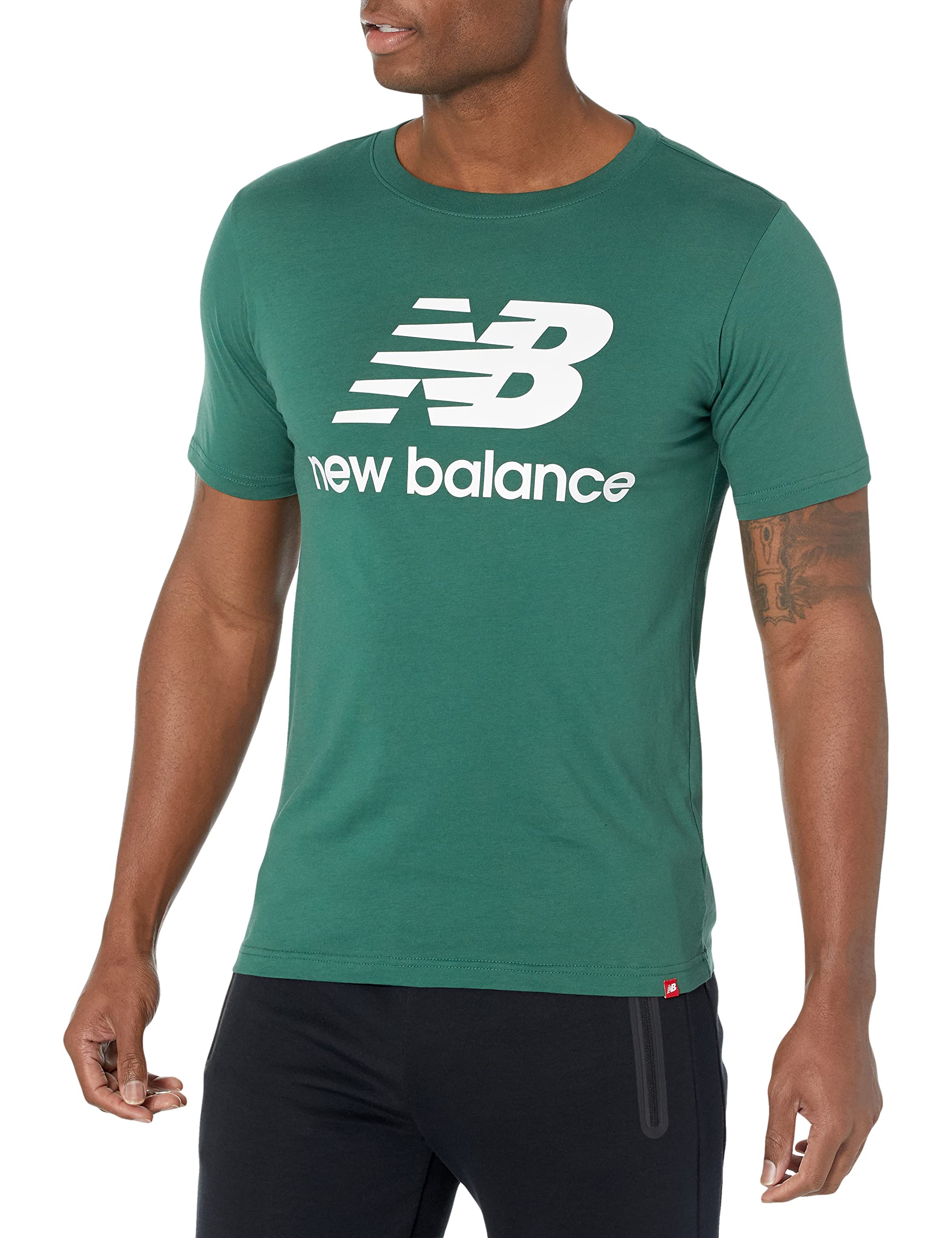 New Balance Men's NB Essentials Stacked Logo Short Sleeve T-Shirt - Lightweight Comfort Fit Casual Tee for Gym, Running & Everyday Wear