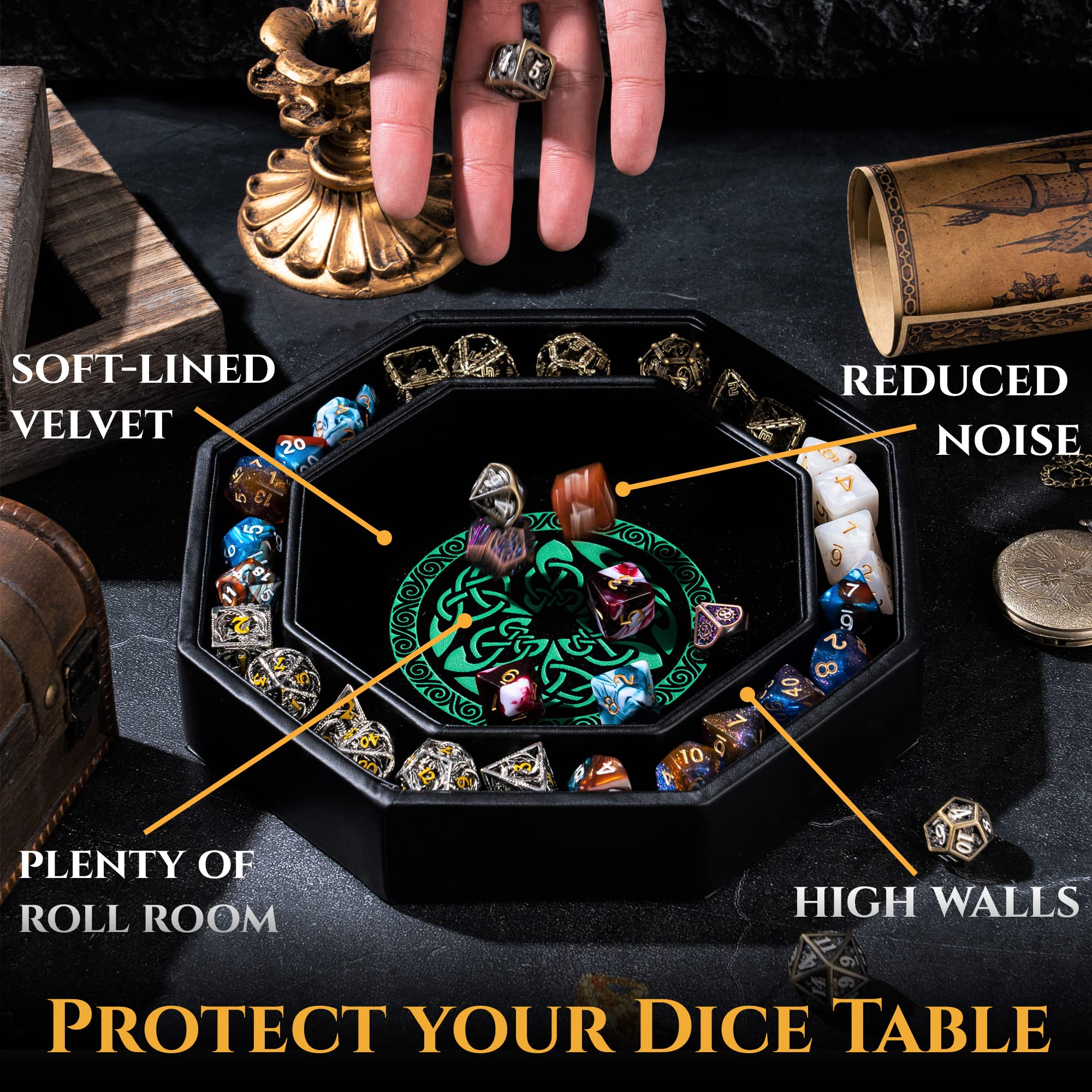 Premium 8 Inch Dice Rolling Tray for DND & Tabletop RPGs - Viking Valknut & Dragon Design with Storage Box - Perfect for Dungeons & Dragons, Pathfinder, MTG - Protect Your Dice During Game Nights & Travel