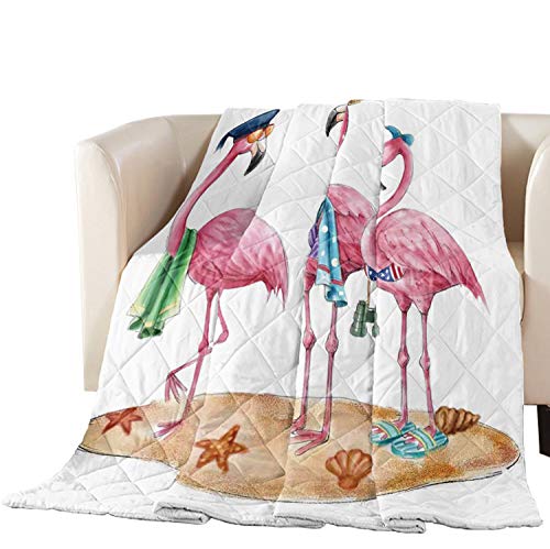 Libaoge Quilted Bedspread Oversized Queen - Tropical Pink Flamingo with Hat Design, Premium Soft Cotton Filled Coverlet for Bed, Couch or Sofa | Summer Holiday Decor, Cozy Home Bedding, Gift Idea
