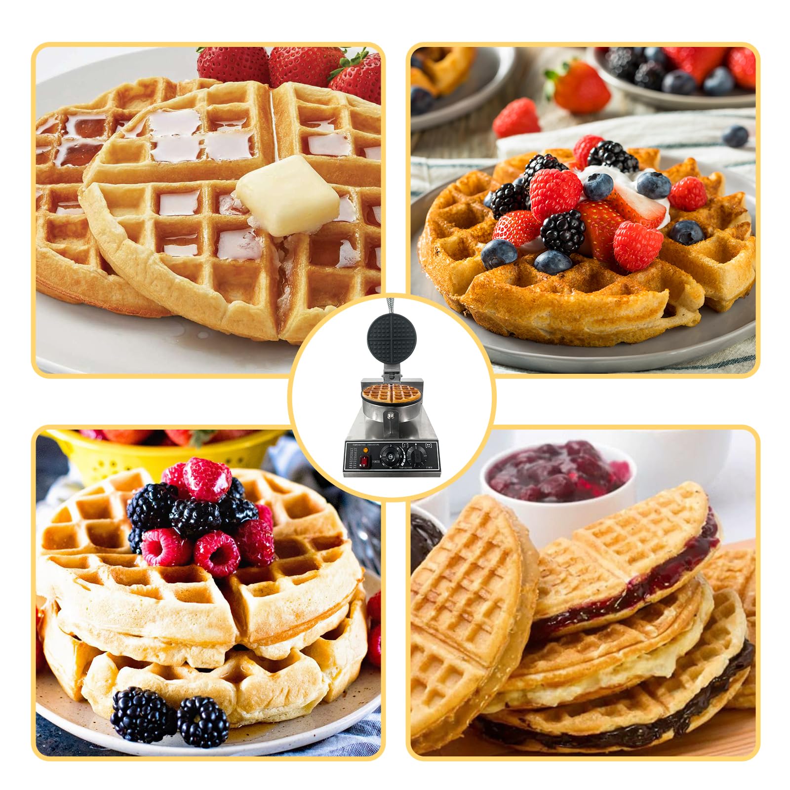 Commercial Waffle Maker Machine 1200W - 110V Stainless Steel Nonstick Waffle Iron for Home, Restaurant & Cafe - Perfect for Breakfast, Brunch & Dessert Making