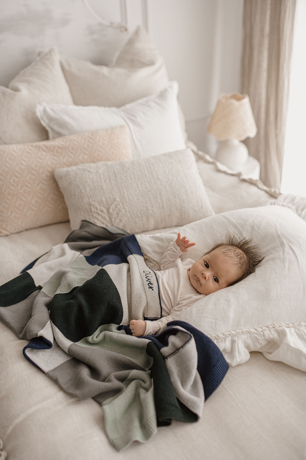 Custom Personalized Baby Blanket - Soft Patchwork Blue Cotton Blanket for Newborns | Perfect for Nursery, Gift, and Photo Shoots