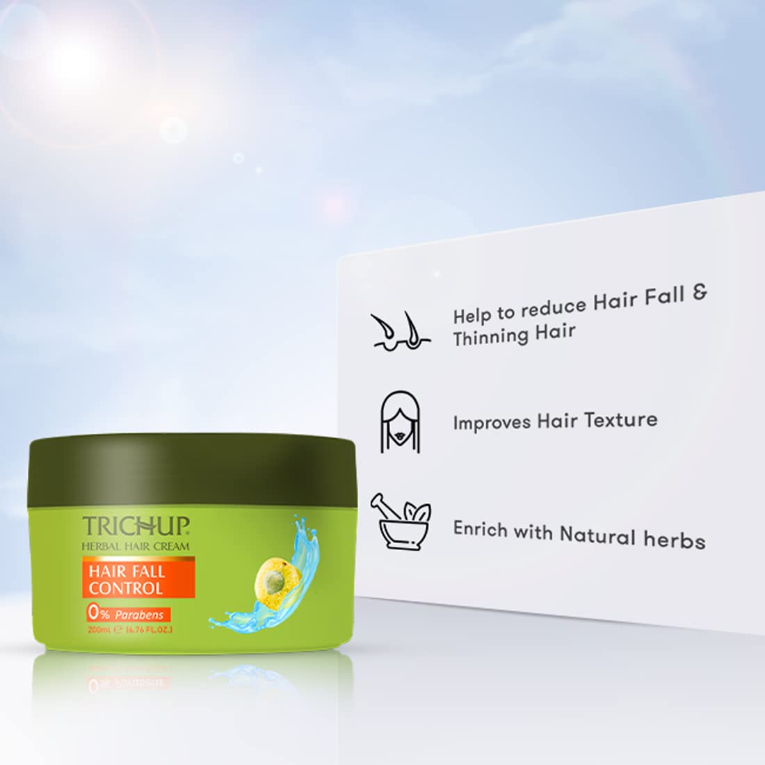 Trichup Hair Fall Control Herbal Hair Cream with Amla, Licorice & Bhringaraj - Repairs & Nourishes Damaged Hair - 200ml - Best for Hair Growth, Thinning Hair & Scalp Care - Perfect for Daily Hair Treatment at Home & Salon