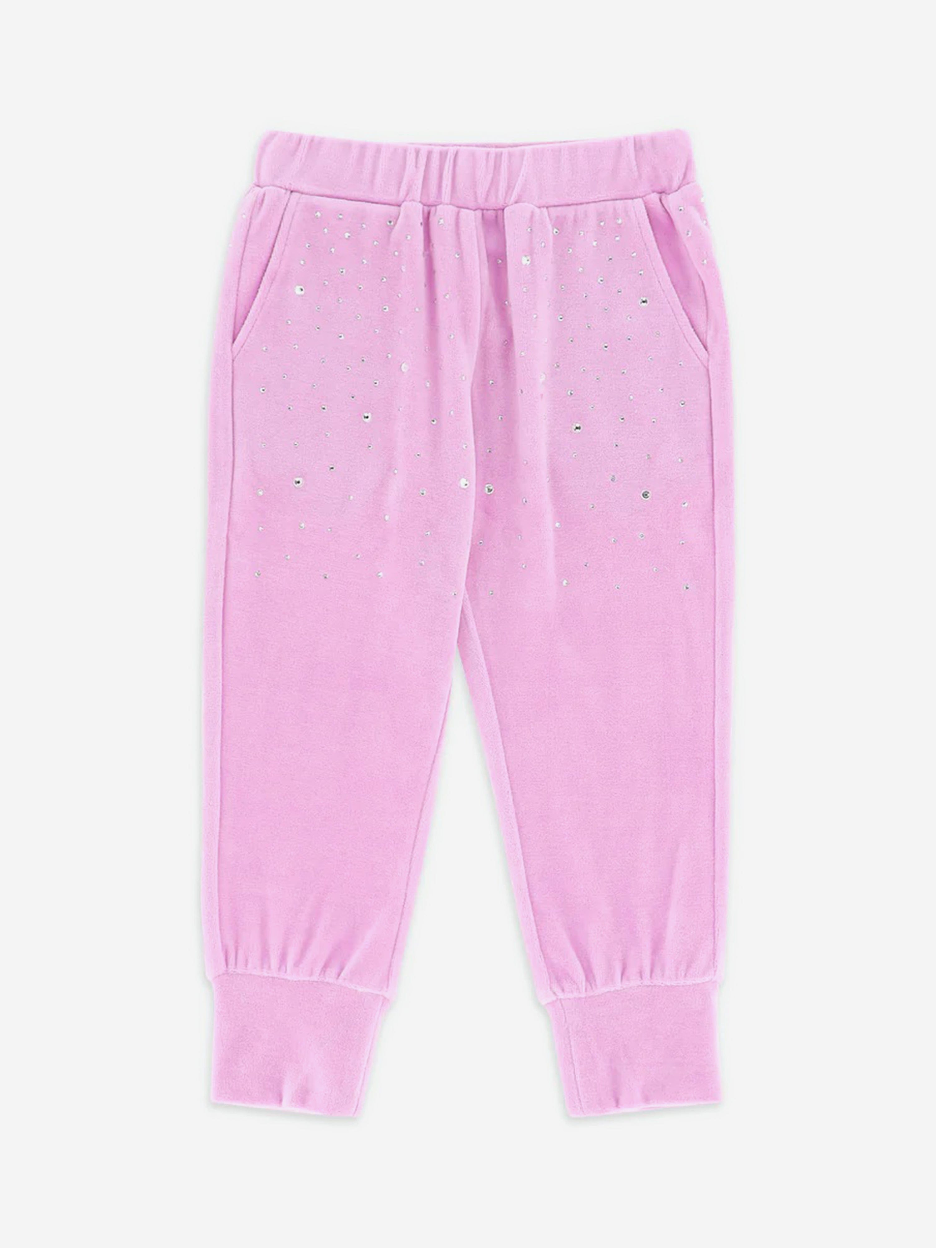 Angels Face Girls Pink Crystal Velour Joggers - Soft & Stylish Lounge Pants for Kids, Perfect for Playdates, School & Home Comfort