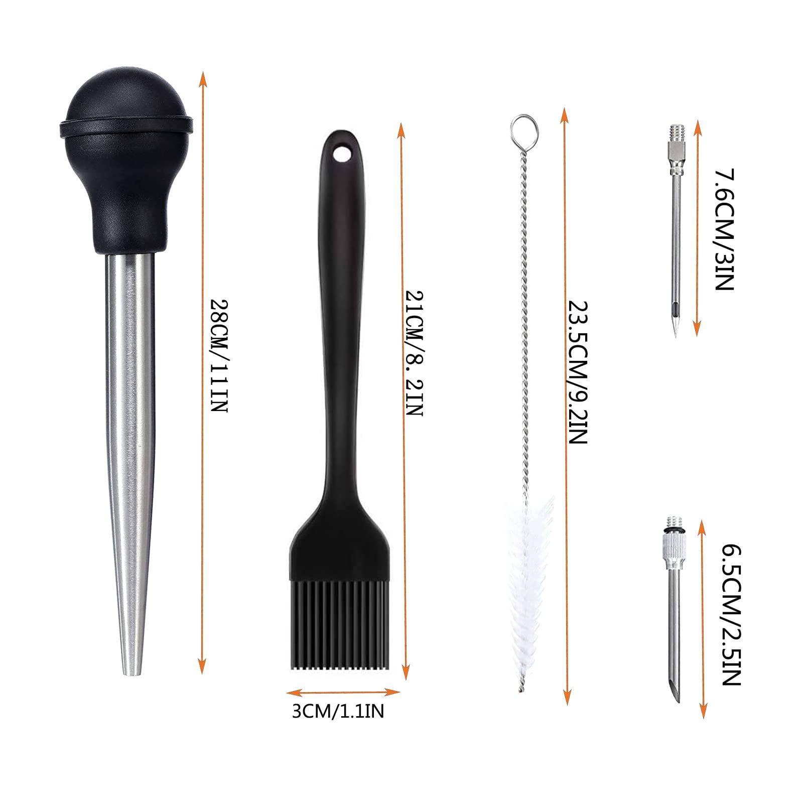 Professional Turkey Baster Set - 5 Pcs Stainless Steel Meat Syringe with Cleaning Brush for Marinating Beef, Pork & Fish - Perfect for Thanksgiving & Christmas Cooking