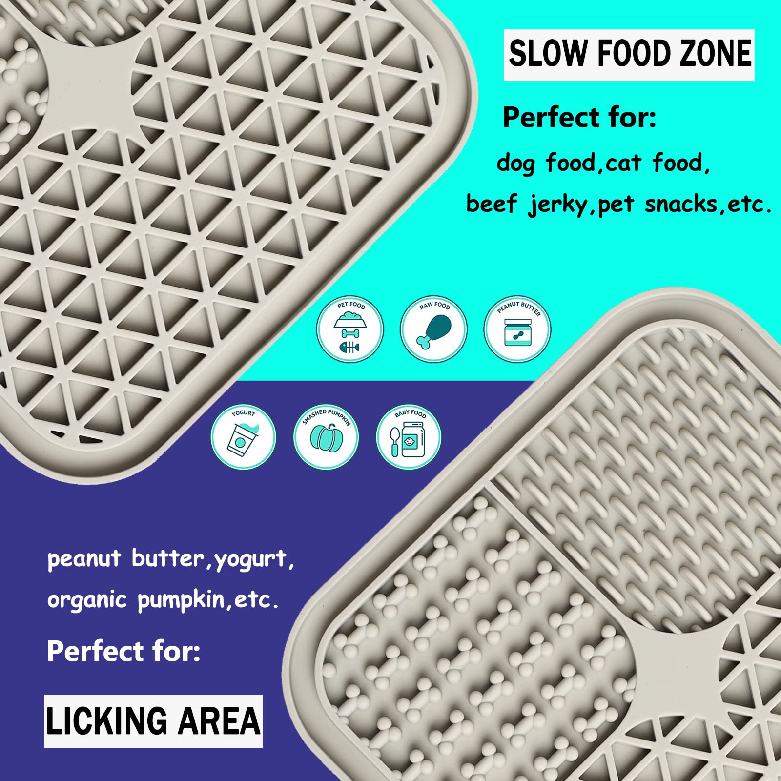 **Slow Feeder Lick Mat for Dogs & Cats - Peanut Butter Licking Pad with Suction Cups for Anxiety Relief, Grooming, Bathing & Training - Non-Slip Dog Treat Dispenser (Grey) | Perfect for Stress Relief & Mealtime Enrichment**