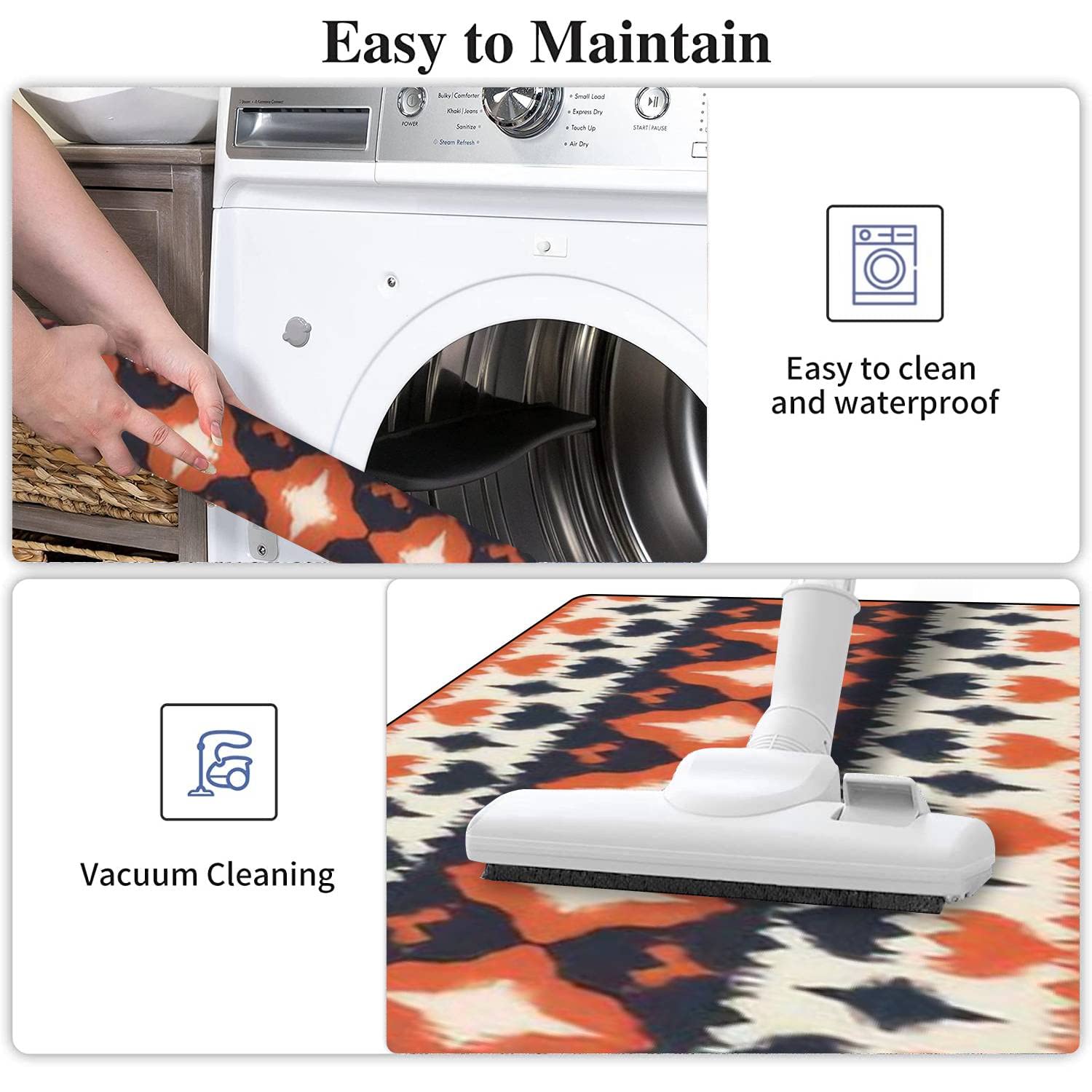 Non-Slip Washable Kitchen Rugs Set - Ethnic Abstract Ikat Design with Tribal Folk Embroidery, Anti-Fatigue Floor Mat for Comfortable Standing - Perfect for Kitchen Runner, Doormat, Bath Rug & Home Decor