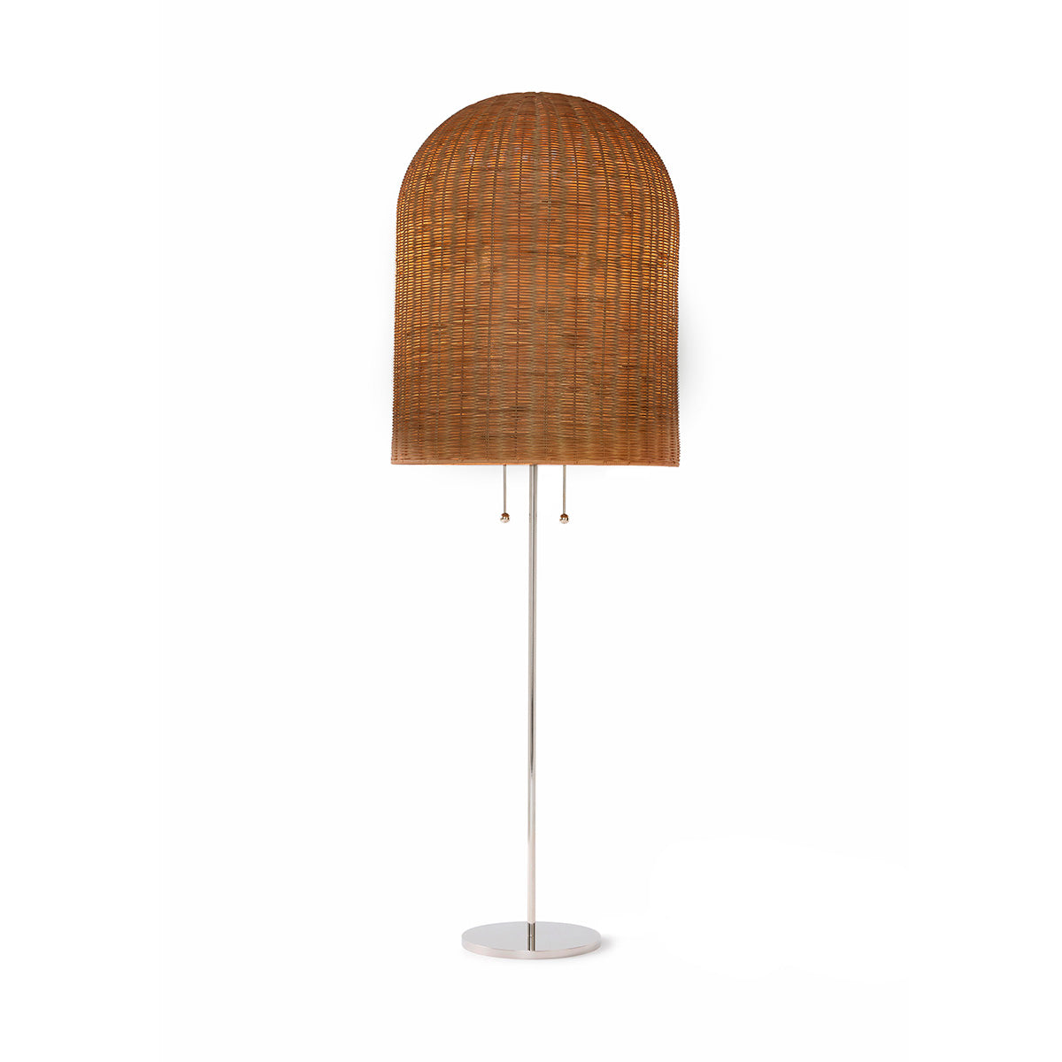 Bell Floor Lamp - Chrome & Natural Rattan Modern Standing Light for Living Room, Bedroom, or Office - Adjustable Height Reading Lamp with Soft Glow Ambient Lighting