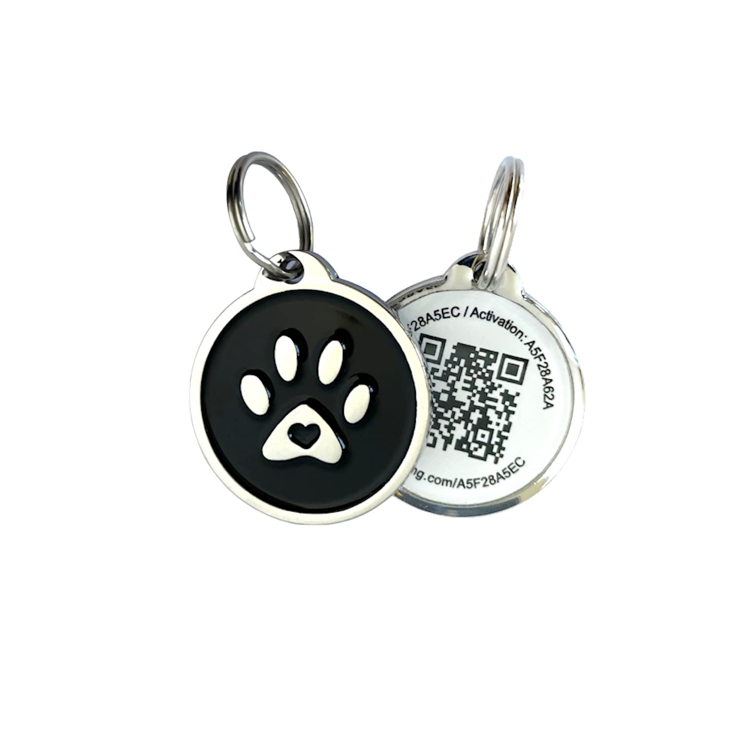 2D QR Code Pet ID Tag for Dogs & Cats - Online Pet Profile with Instant Email Alerts & GPS Location Tracking - Black Paw Design - Perfect for Lost Pet Recovery & Outdoor Adventures