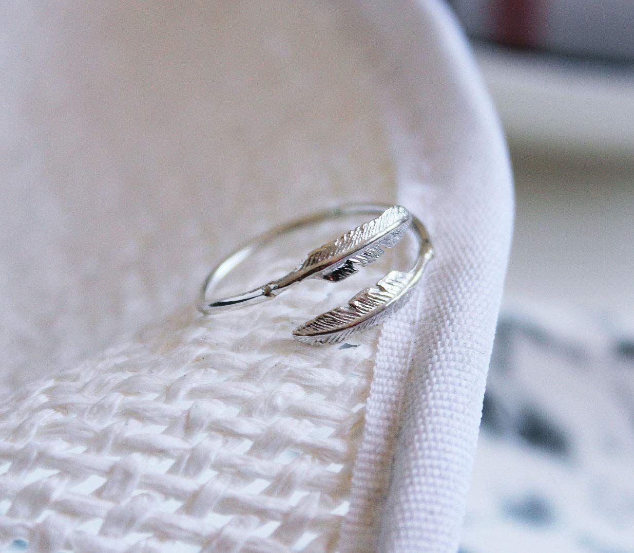 PRAYMOS 925 Sterling Silver Adjustable Feather Ring for Women - Elegant Open Band Jewelry with Gift Box | Perfect for Casual Wear, Parties, and Special Occasions
