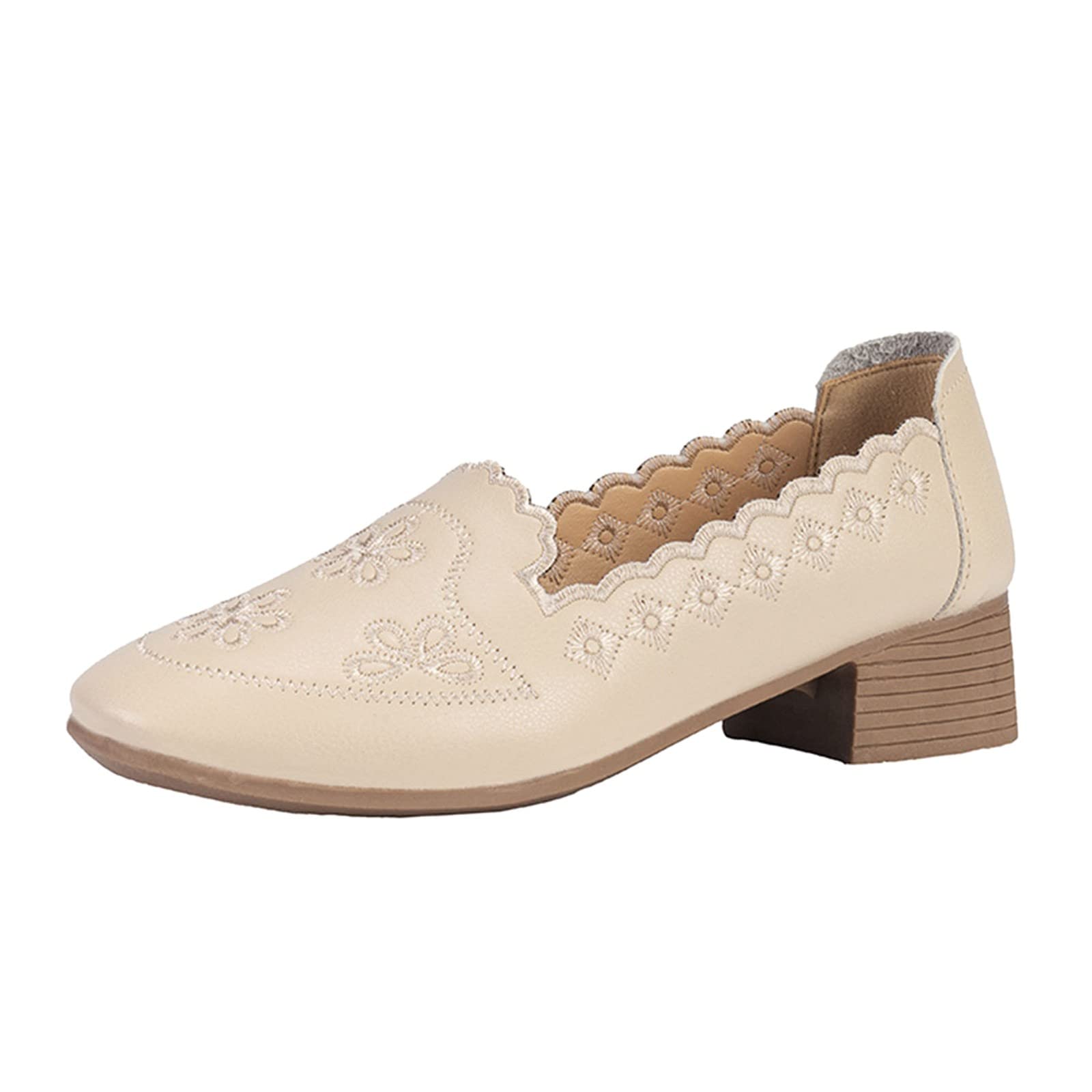 **Women's Comfortable Walking Shoes - Fashion Embroidered Floral Casual Shoes for Summer & Autumn - Round Toe Low Heel Slip-Ons for Walking, Travel & Daily Wear**