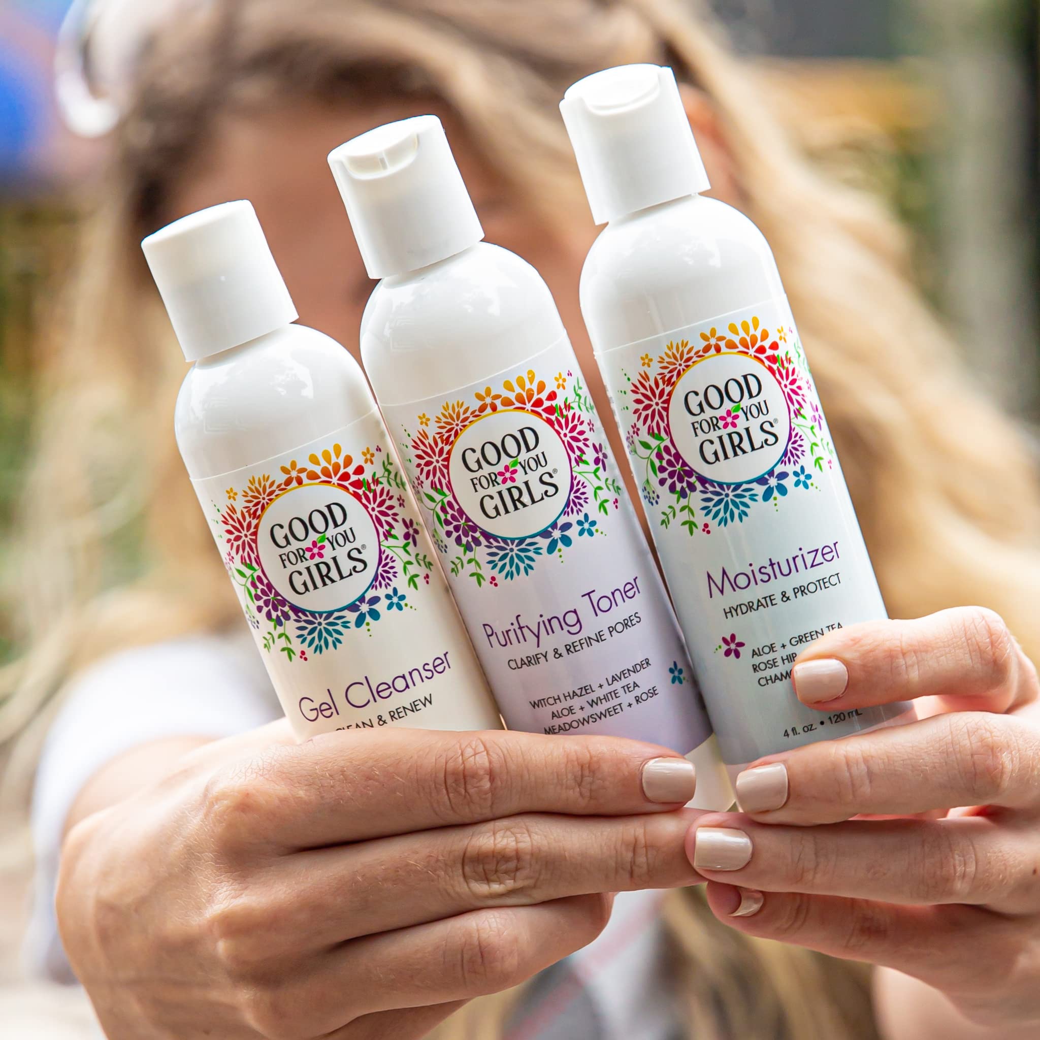 Good For You Girls Face & Body Skincare Gift Set - 5 Piece Kit with Gel Cleanser, Purifying Toner, Moisturizer, Body Wash & Lotion (Soft Powder Scent) - Perfect for Teens, Travel & Daily Skincare Routine