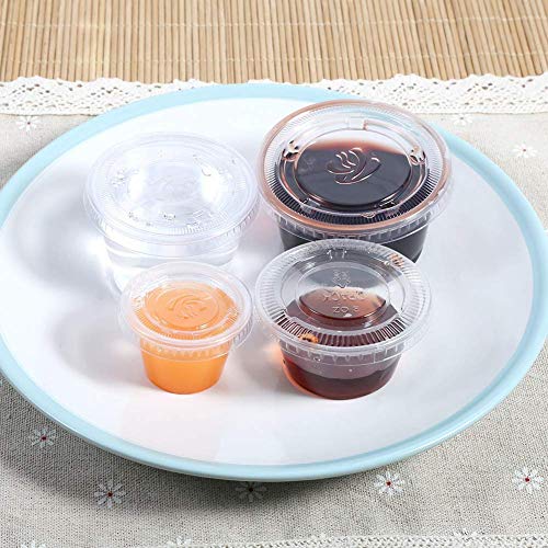 50Pcs Clear Plastic Sauce Cups with Lids - 4oz Souffle Cups for Food Storage, Takeaway, Chutney & Hot Sauces - Perfect for Restaurants, Catering & Home Meal Prep