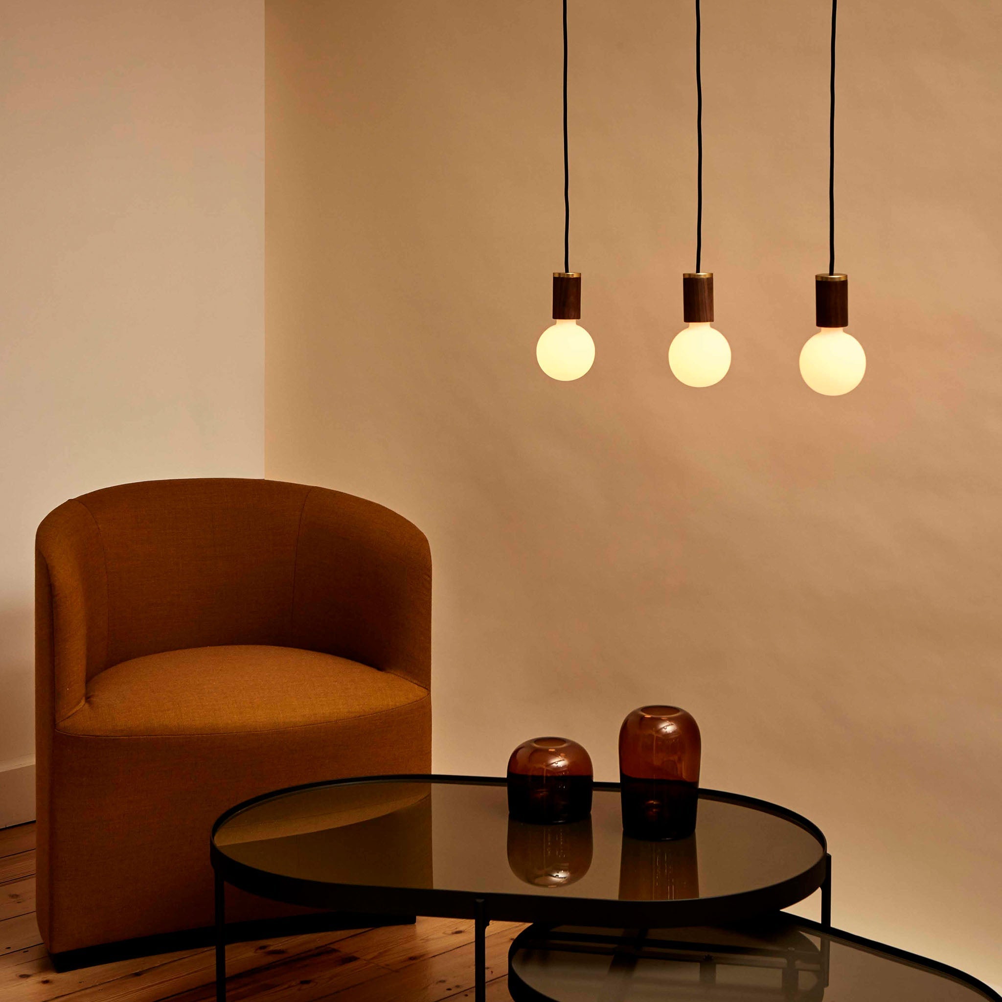 Sphere III Walnut Pendant Light - Modern Wooden Hanging Fixture for Dining Room, Kitchen & Living Room