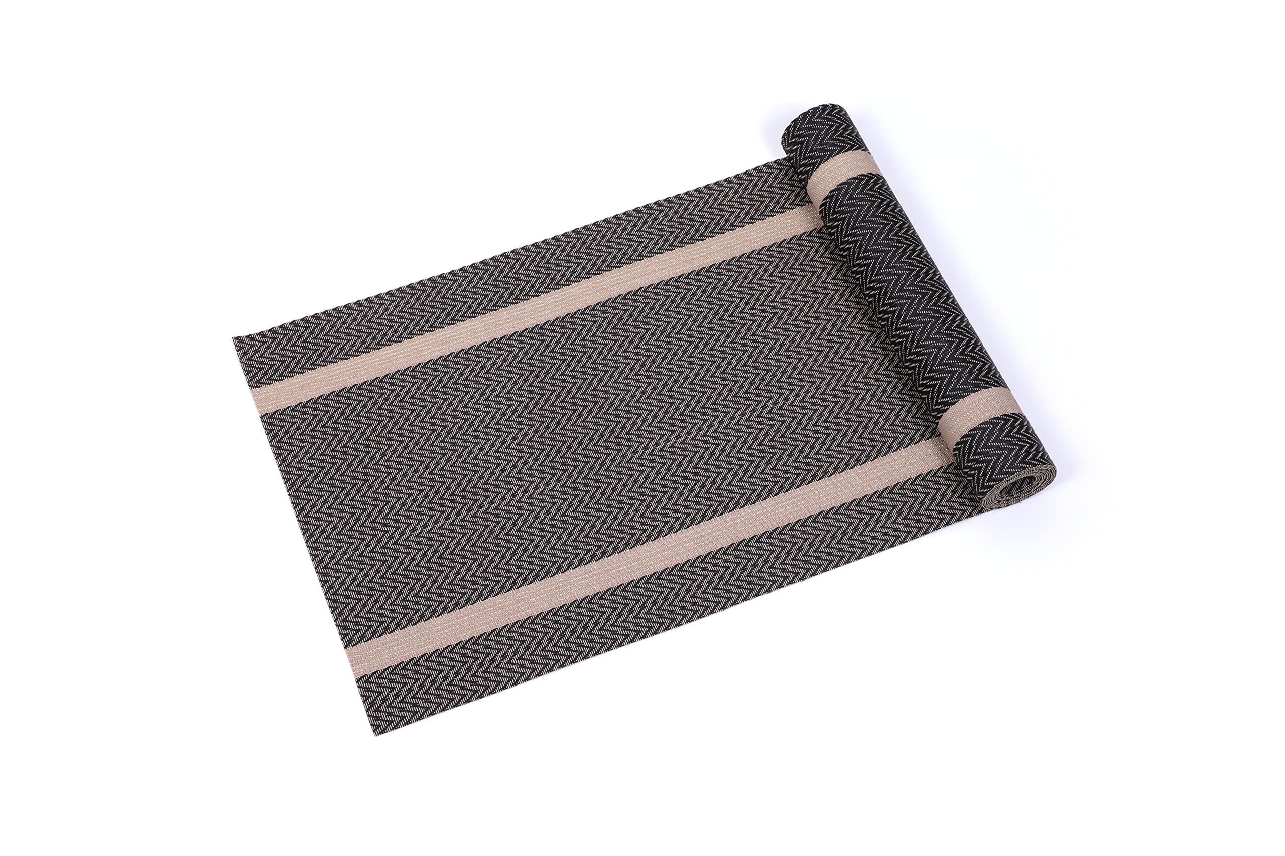 Bhaguji Woven Vinyl PVC Table Runner - Washable & Easy to Clean Kitchen Dining Table Cover - Cabinet Decor for Home & Parties (Brown Striped, 180cm) - Perfect for Holiday Dinners, Wedding Decor & Everyday Use