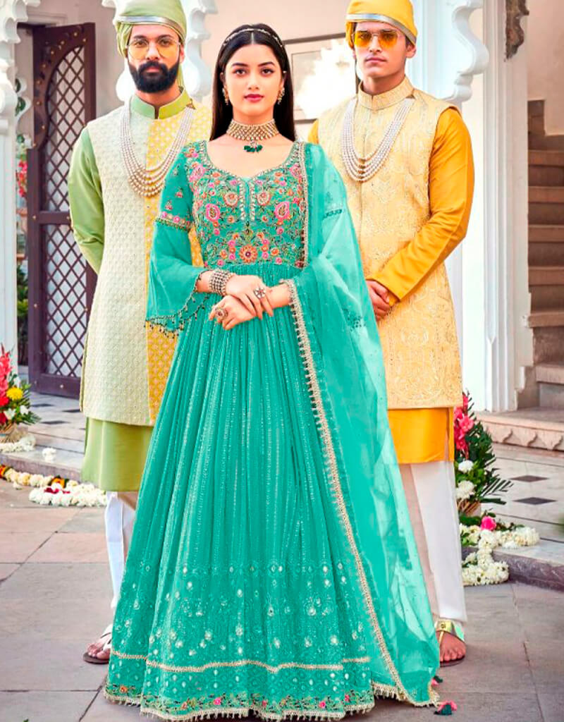 Blue Anarkali Style Suits - Faux Georgette Fabric for Women's Ethnic Wear | Perfect for Weddings, Parties & Festive Occasions