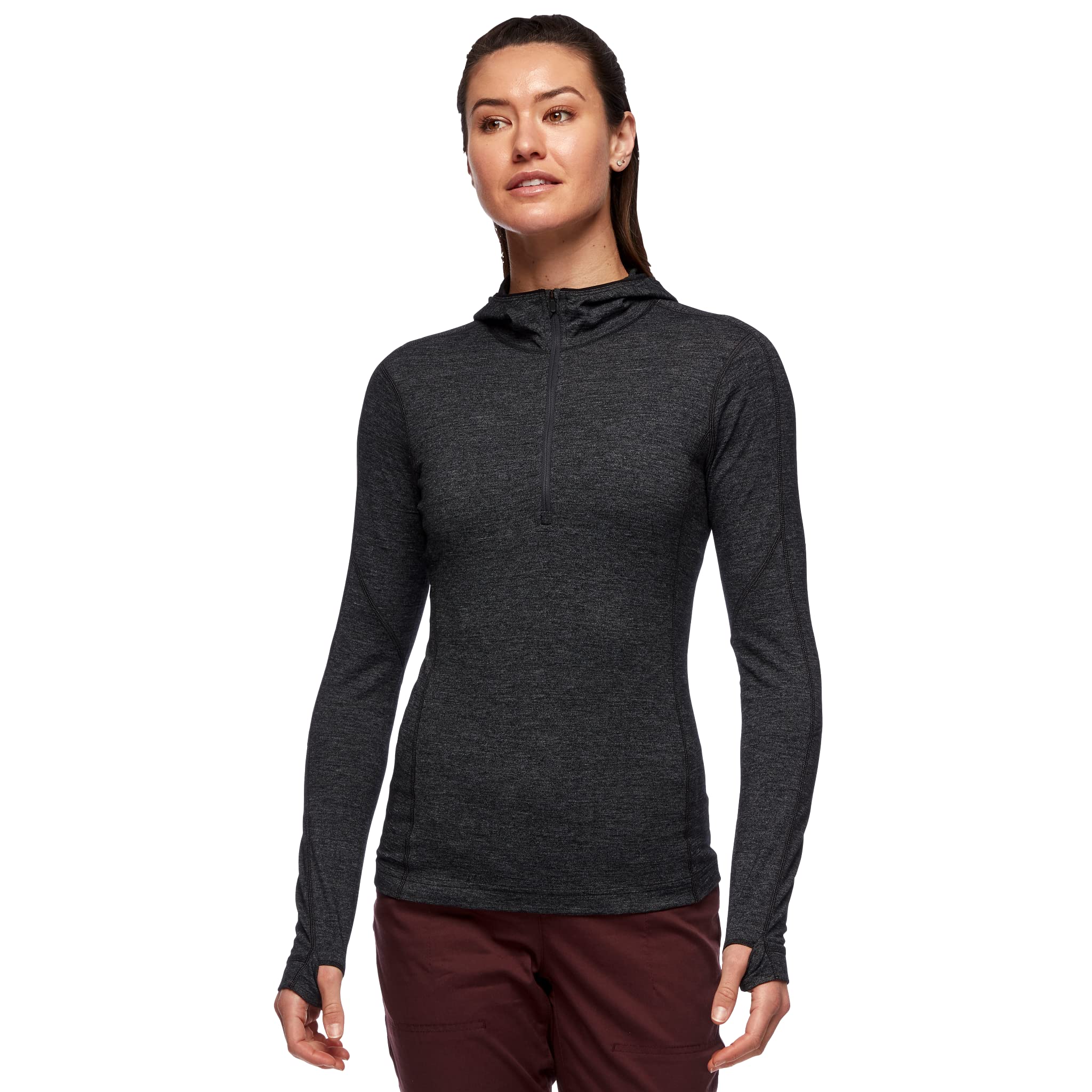 Black Diamond Women's Solution 150 Merino Baselayer Quarter Zip Hoody - Lightweight Merino Wool Thermal Shirt for Hiking, Climbing & Winter Sports - Black