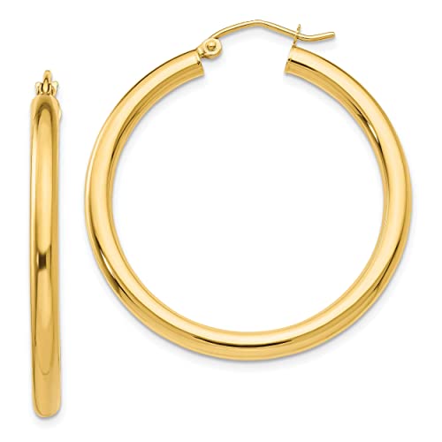 14K Yellow Gold Polished 3mm Round Hoop Earrings for Women - Classic Everyday Jewelry for Work, Date Night & Special Occasions