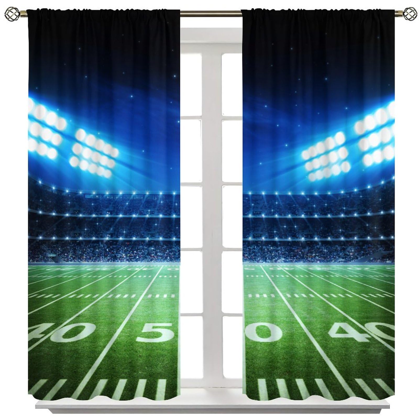Soccer Field Stadium Arena Blackout Curtains - 2 Panels Set 63x72 Inch with Rod Pocket, Football Sports Themed Window Treatments for Bedroom, Living Room & Home Decor | Perfect for Game Nights, Sports Themed Rooms & Fan Cave Decorations
