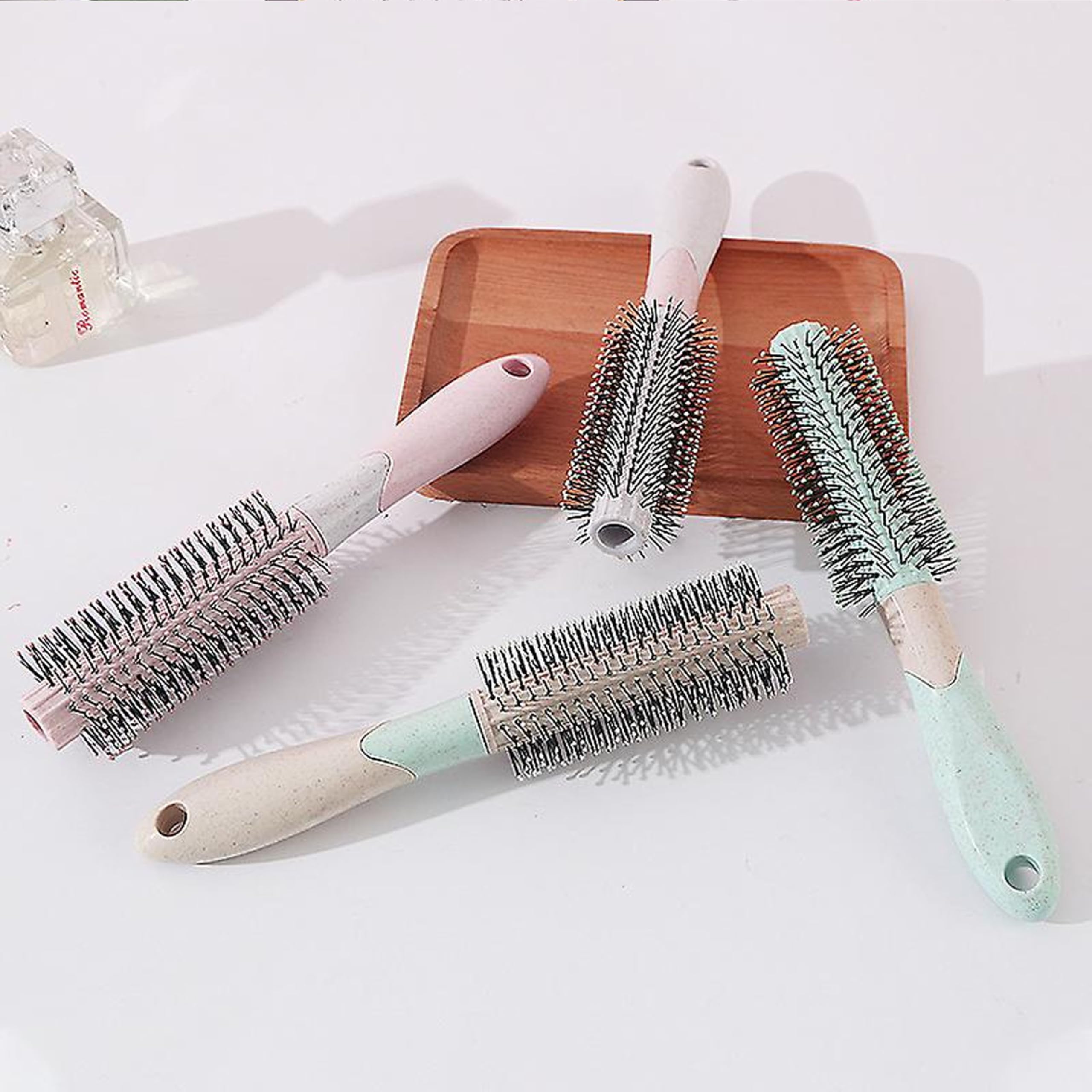 BlackLaoban Round Hair Brush for Blow Drying & Styling - Soft Nylon Bristles for Curly Hair - Perfect for Short & Medium Length Hair - Men & Women (Light Purple) - Ideal for Salon Styling, Home Use & Travel