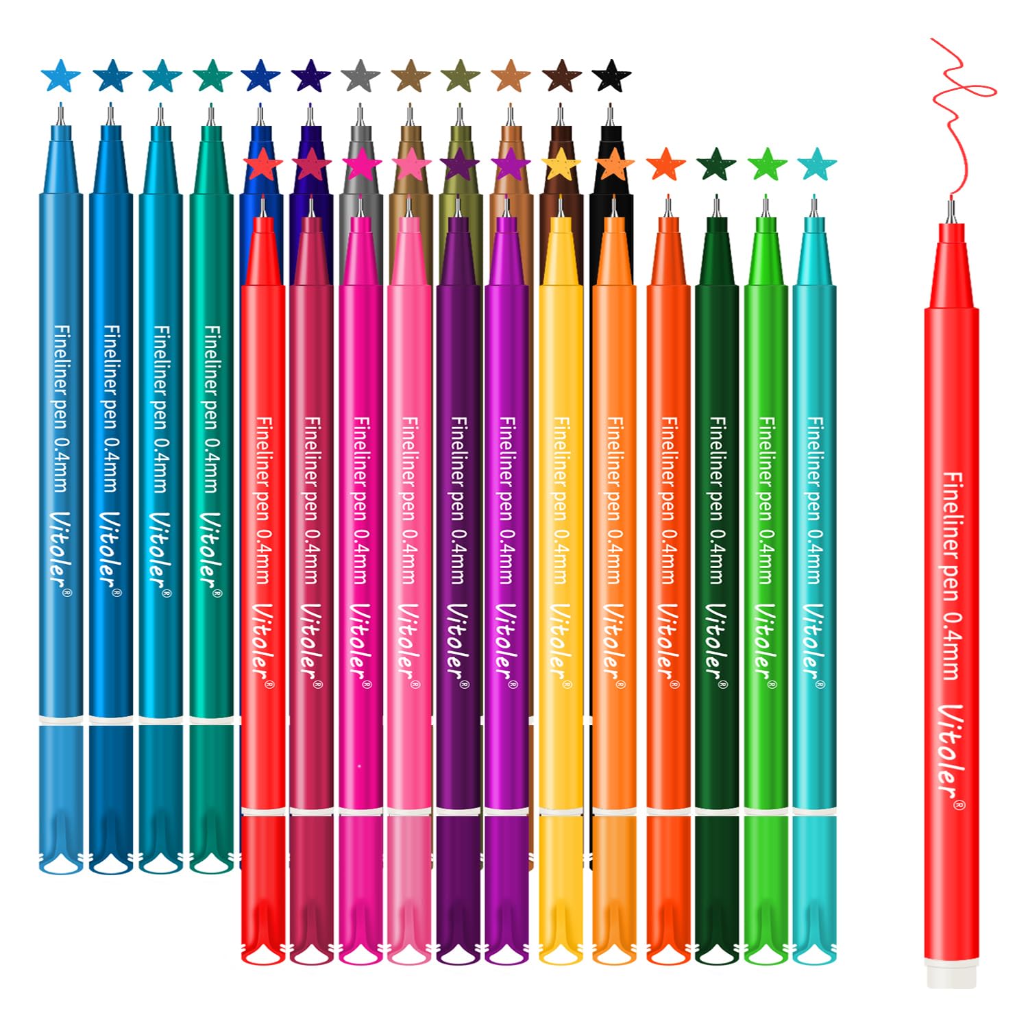Vitoler 24-Pack 0.4mm Fine Tip Colored Pens for Journaling, Drawing & Planning - Vibrant Ink Pens for Adults & Kids - Perfect for School, Art Projects, Bullet Journals & Creative Writing