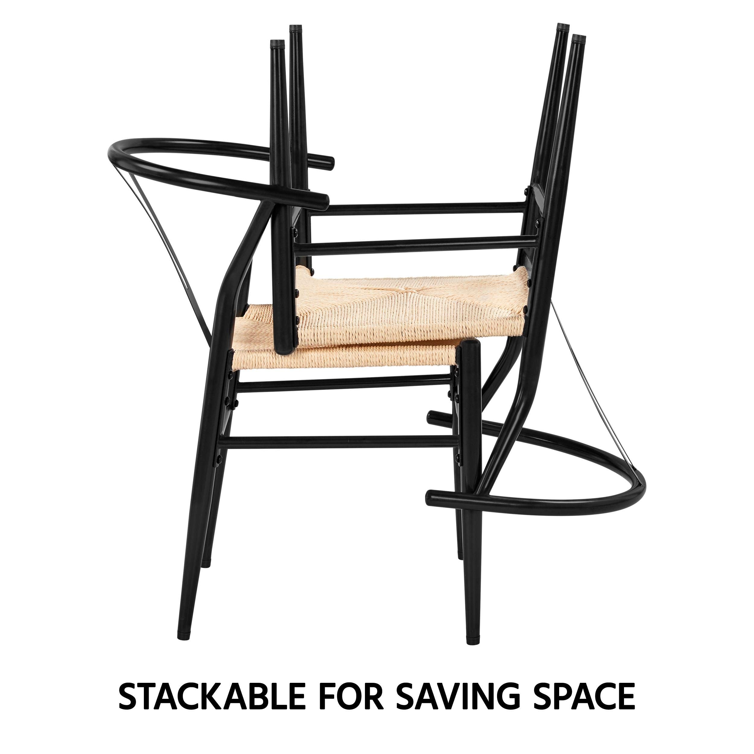 Yaheetech 6-Piece Mid-Century Modern Dining Chair Set - Black Metal Frame with Y-Shaped Backrest & Woven Hemp Seat - Perfect for Kitchen, Dining Room, Patio or Outdoor Entertaining (3 Packages/6 Chairs)