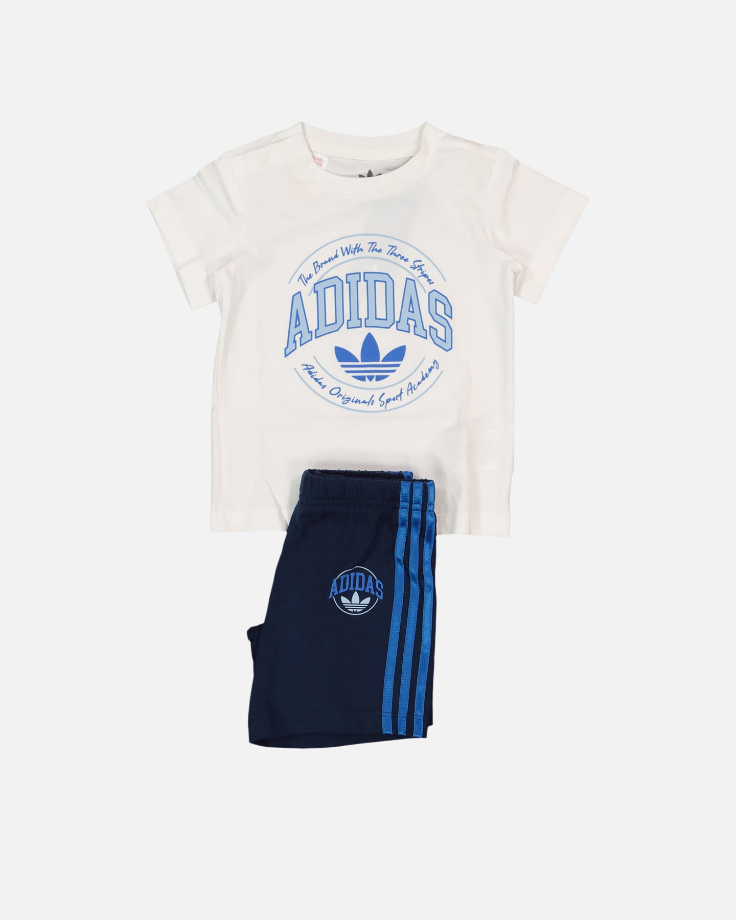 Adidas Baby Boys' Short Sleeve T-Shirt & Shorts Set - White & Indigo Blue Cotton Outfit for Playtime & Casual Wear