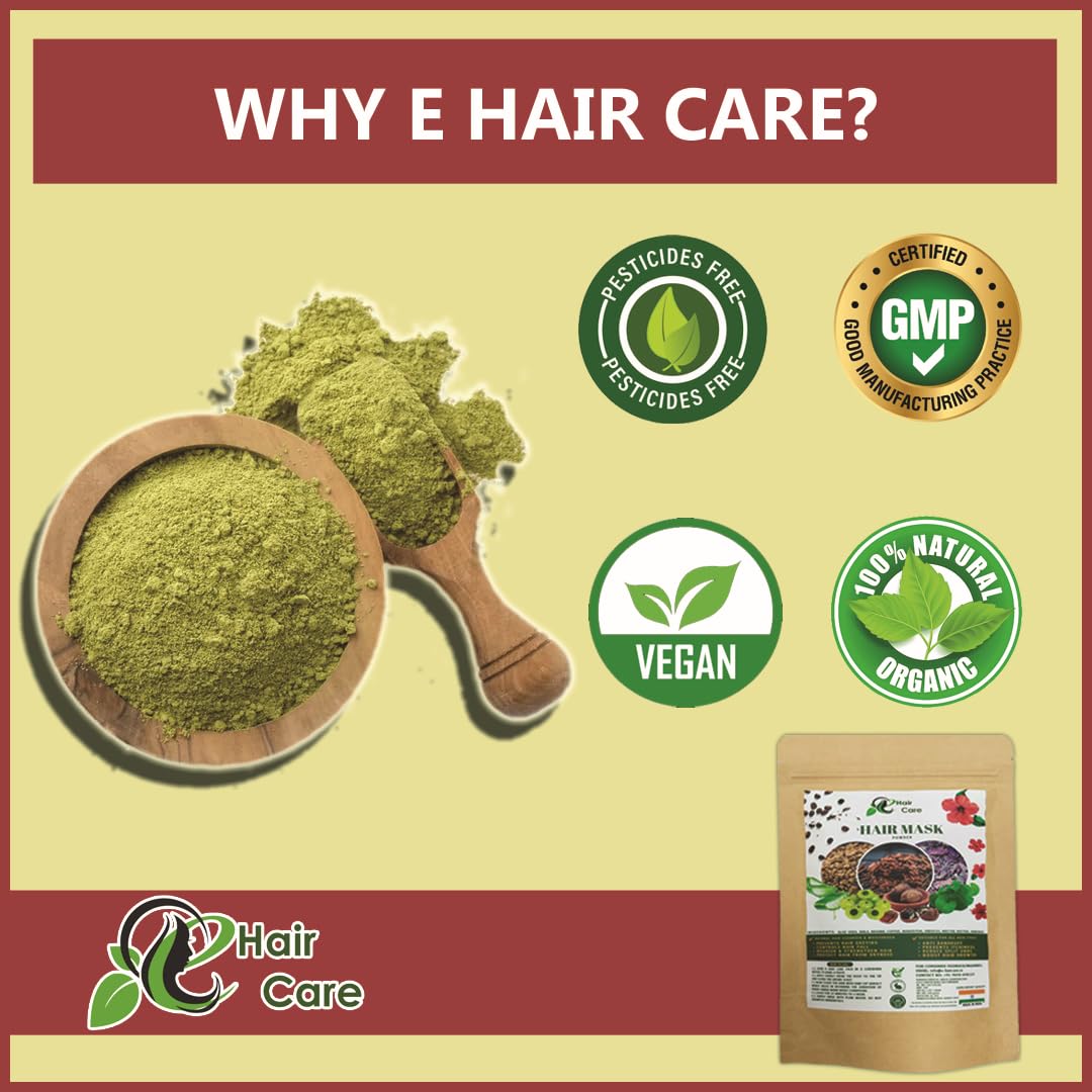 E-HAIR CARE Natural Hair Mask Powder - 100g with Aloe Vera, Amla, Brahmi & 7 Herbs for Hair Growth & Repair | Includes Gloves, Dye Brush, Shower Cap & Ear Caps | DIY Hair Treatment for Dry, Damaged Hair at Home