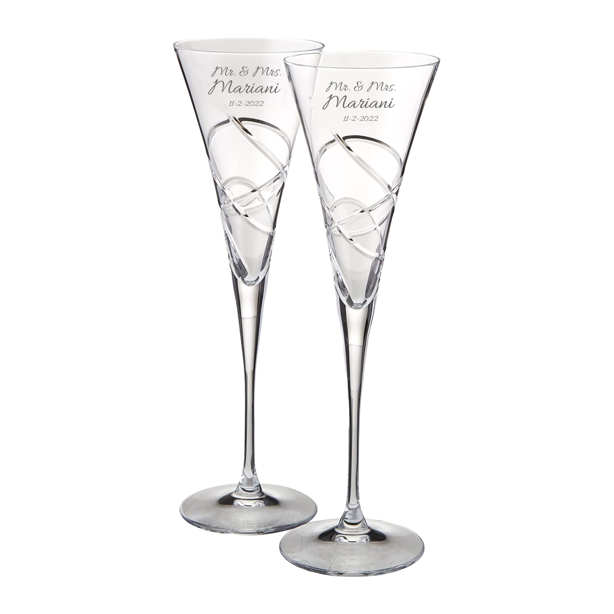 Lenox Bridal Personalized Wedding Cake Knife & Server Set with Engraved Champagne Flutes - Custom Monogrammed Cake Cutting Set for Bridal Showers, Weddings & Anniversaries